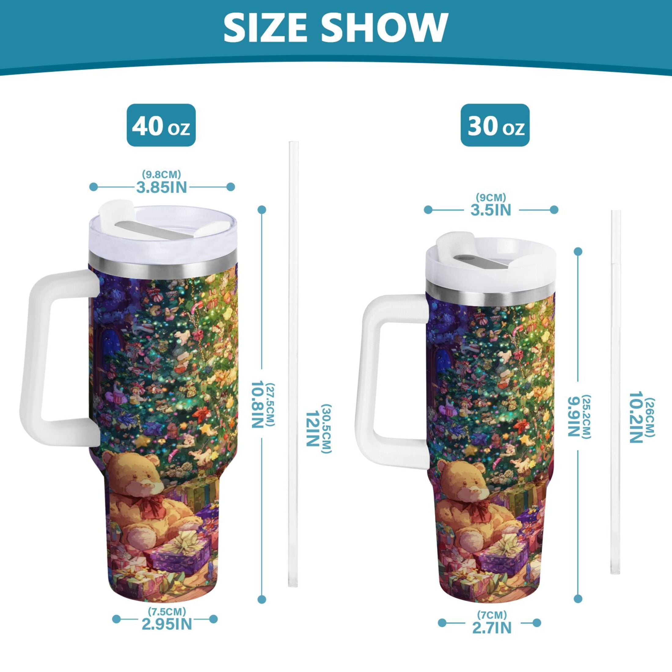 40 oz Insulated Stainless Steel Tumbler Double Wall Stainless Steel Tumbler with 2-Way Drinking Festive Christmas Scene - Pick 513