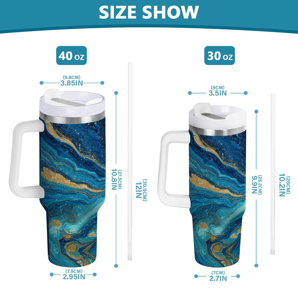 30 oz Insulated Stainless Steel Tumbler Double Wall Stainless Steel Tumbler with 2-Way Drinking Blue and Gold Ocean - Pick 357