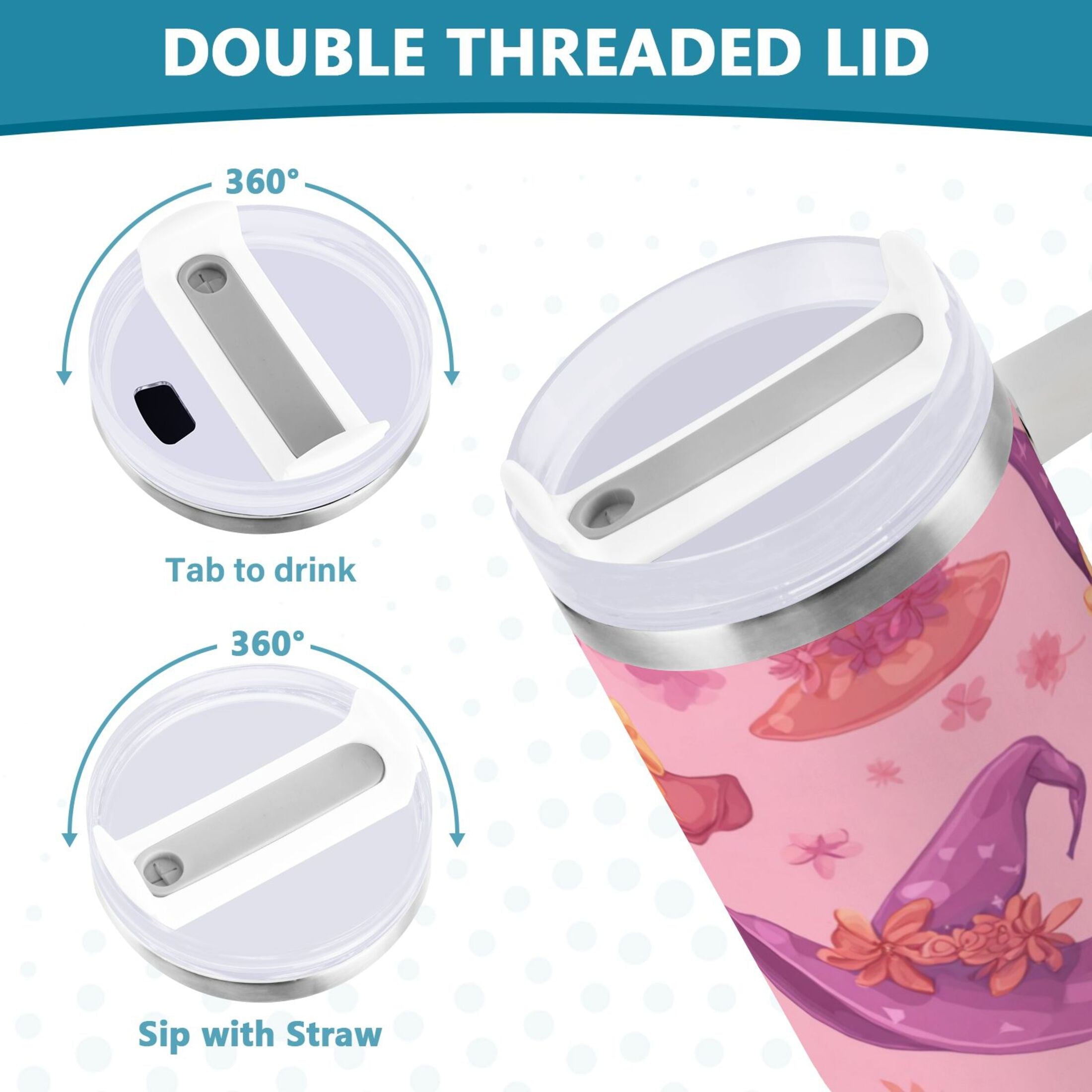 30 oz Insulated Stainless Steel Tumbler Double Wall Stainless Steel Tumbler with 2-Way Drinking Colorful Hat Pattern - Pick 783
