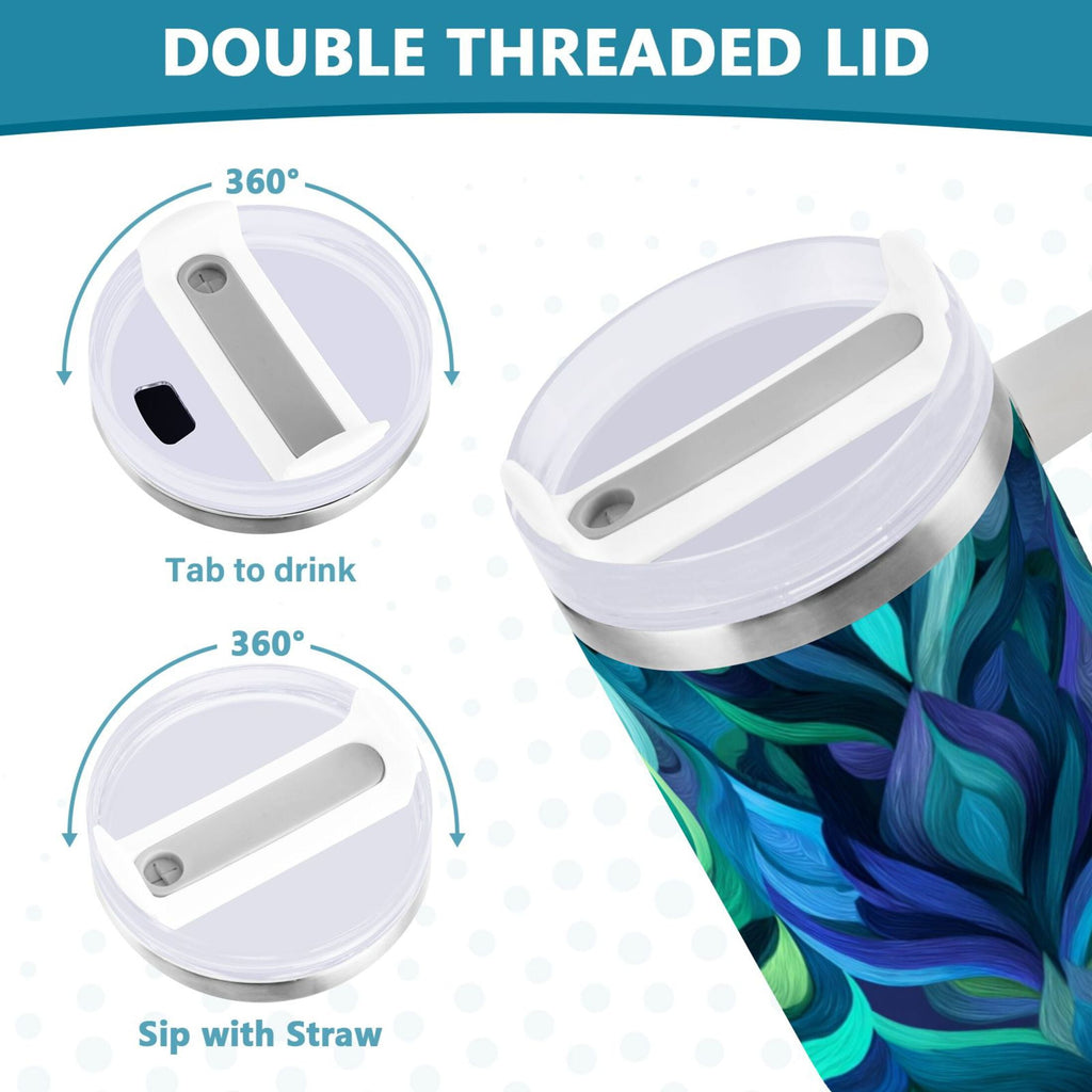 40 oz Insulated Stainless Steel Tumbler Double Wall Stainless Steel Tumbler with 2-Way Drinking Elegant Blue Abstract Shapes - Pick 410