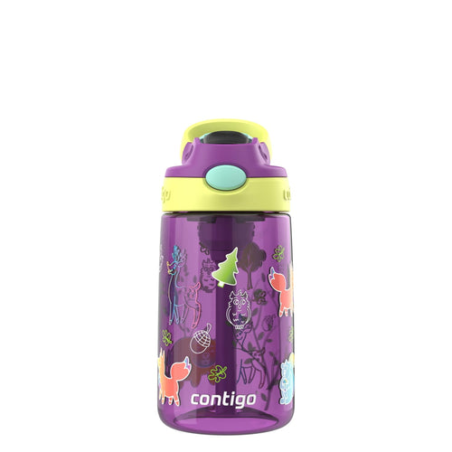 (4 pack) Contigo Kids Water Bottle with Redesigned AUTOSPOUT Straw, 14 oz, Grape Forest Haven - Pick 339