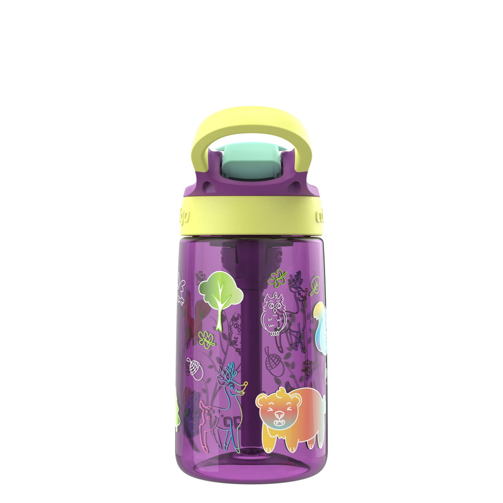 (4 pack) Contigo Kids Water Bottle with Redesigned AUTOSPOUT Straw, 14 oz, Grape Forest Haven - Pick 339