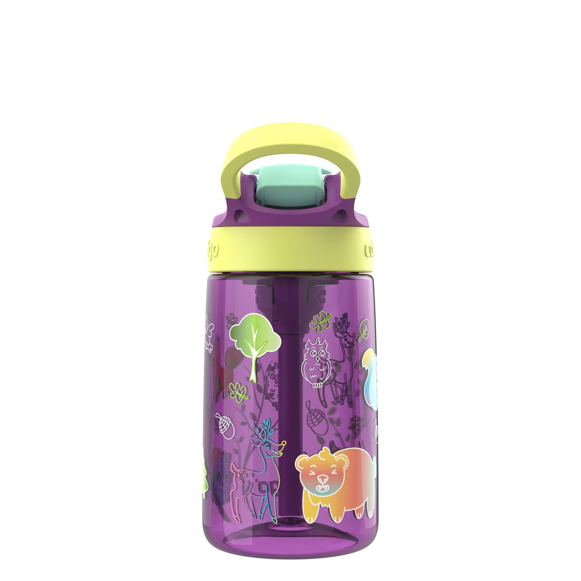 (4 pack) Contigo Kids Water Bottle with Redesigned AUTOSPOUT Straw, 14 oz, Grape Forest Haven - Pick 339