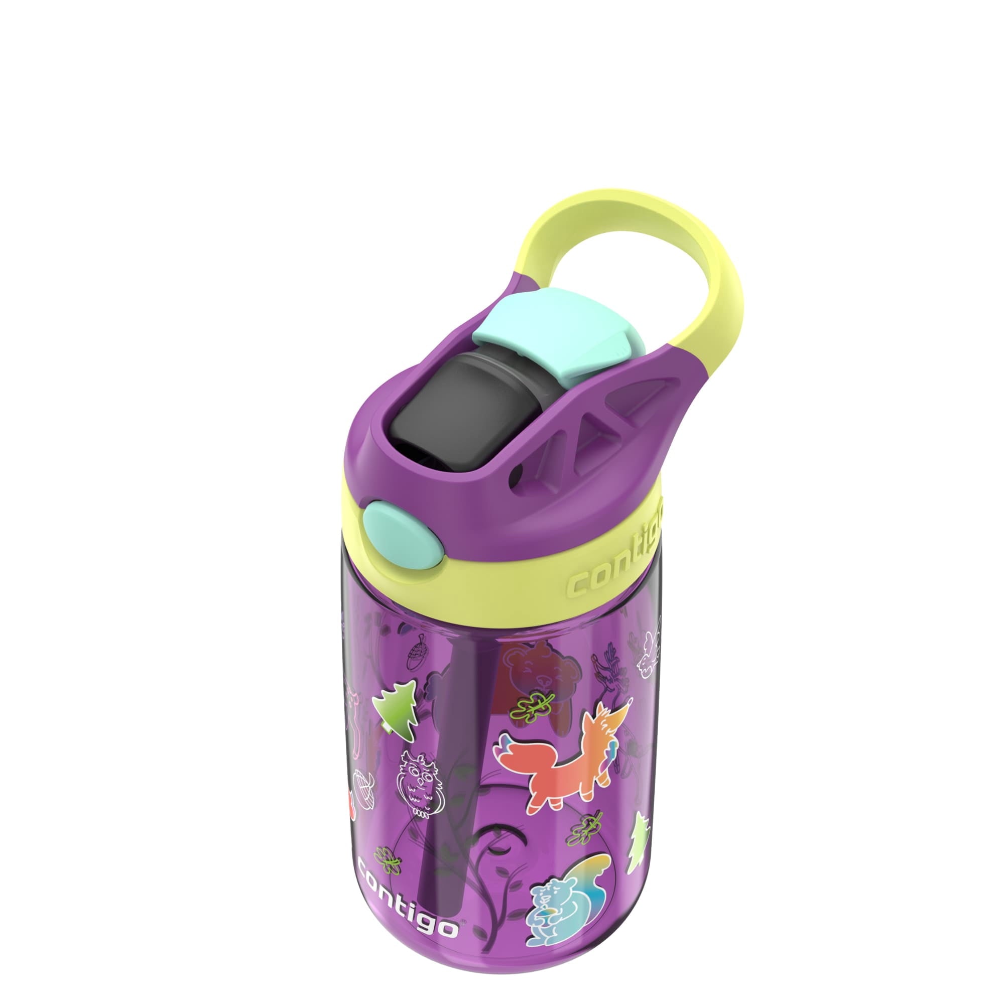 (4 pack) Contigo Kids Water Bottle with Redesigned AUTOSPOUT Straw, 14 oz, Grape Forest Haven - Pick 339