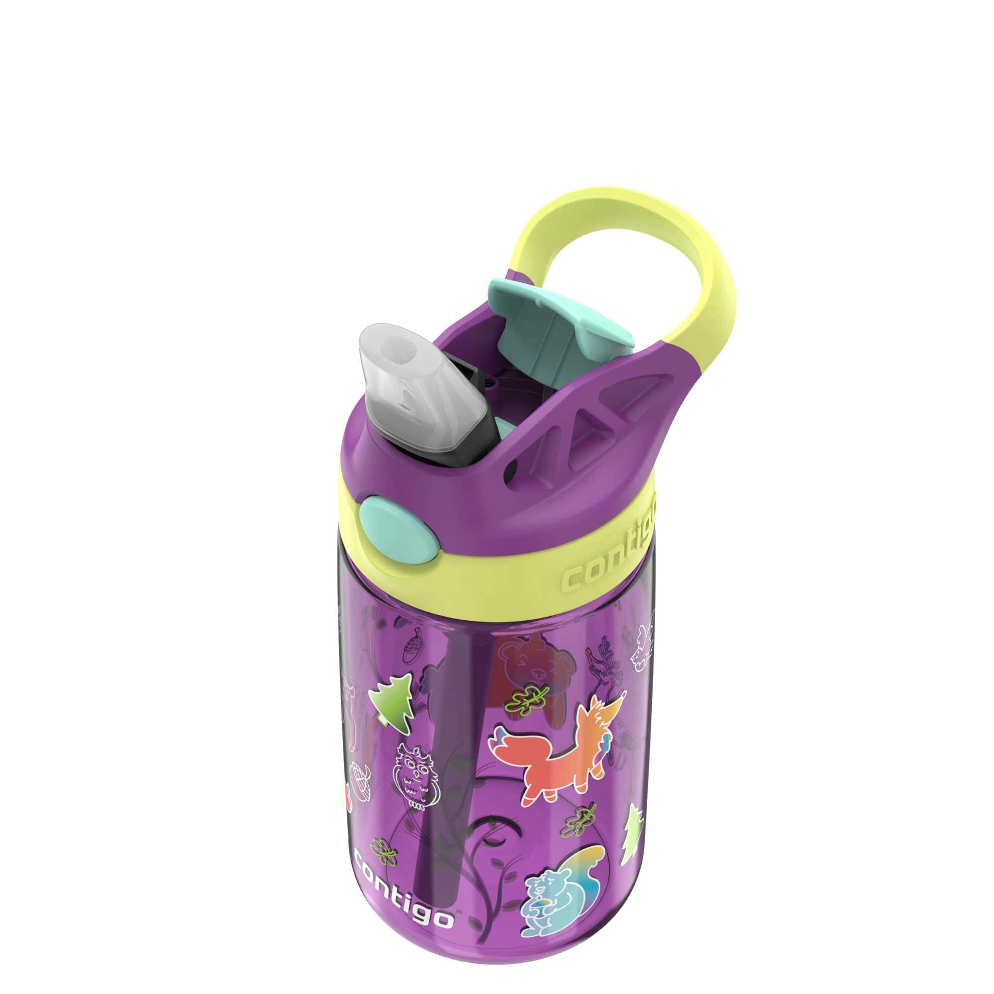 (4 pack) Contigo Kids Water Bottle with Redesigned AUTOSPOUT Straw, 14 oz, Grape Forest Haven - Pick 339