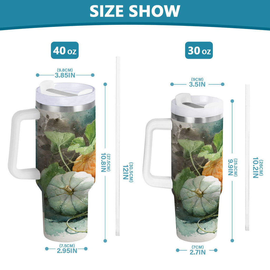 40 oz Insulated Stainless Steel Tumbler Double Wall Stainless Steel Tumbler with 2-Way Drinking Orange and White Pumpkins - Pick 970
