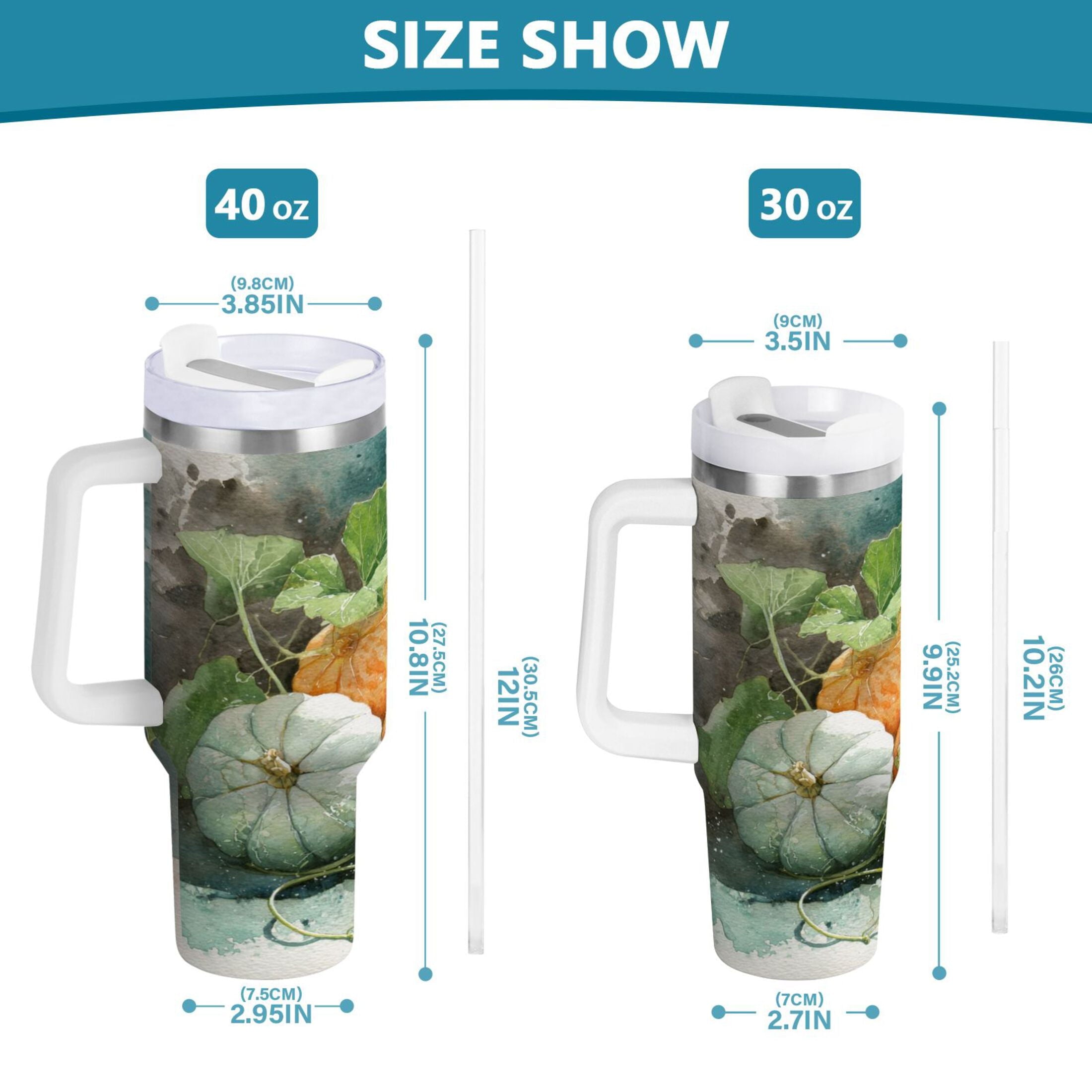 40 oz Insulated Stainless Steel Tumbler Double Wall Stainless Steel Tumbler with 2-Way Drinking Orange and White Pumpkins - Pick 970