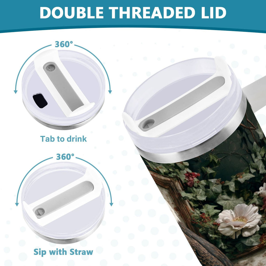 30 oz Insulated Stainless Steel Tumbler Double Wall Stainless Steel Tumbler with 2-Way Drinking Wreath and Bald Eagle - Pick 452