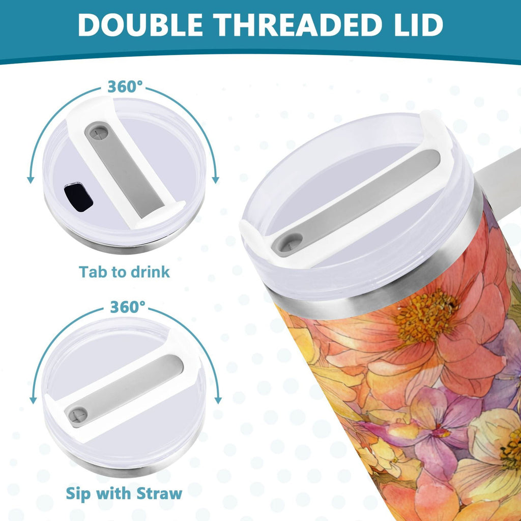 30 oz Insulated Stainless Steel Tumbler Double Wall Stainless Steel Tumbler with 2-Way Drinking Summer Blossoms - Pick 919