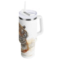 30 oz Insulated Stainless Steel Tumbler Double Wall Stainless Steel Tumbler with 2-Way Drinking Tiger in Action - Pick 319