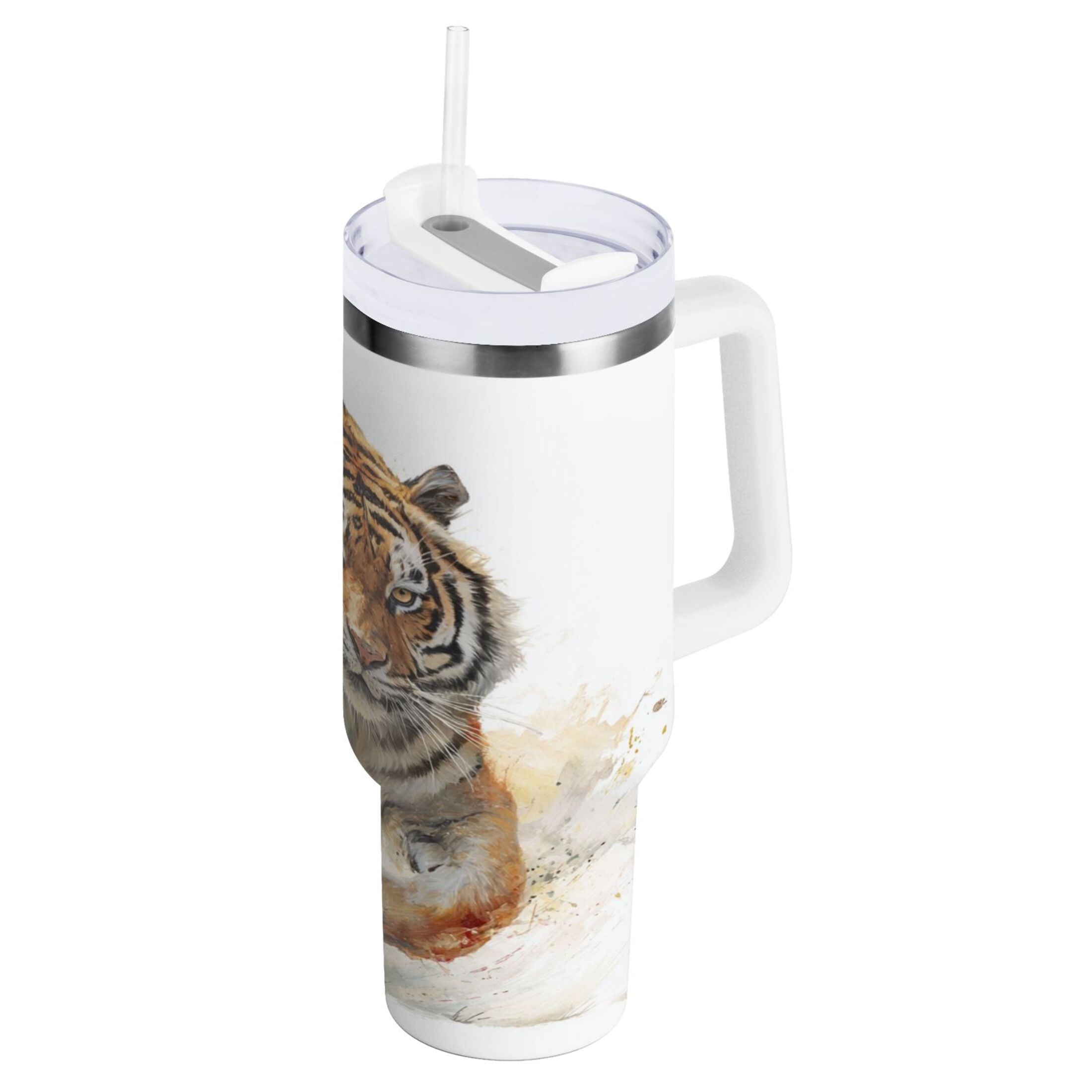 30 oz Insulated Stainless Steel Tumbler Double Wall Stainless Steel Tumbler with 2-Way Drinking Tiger in Action - Pick 319
