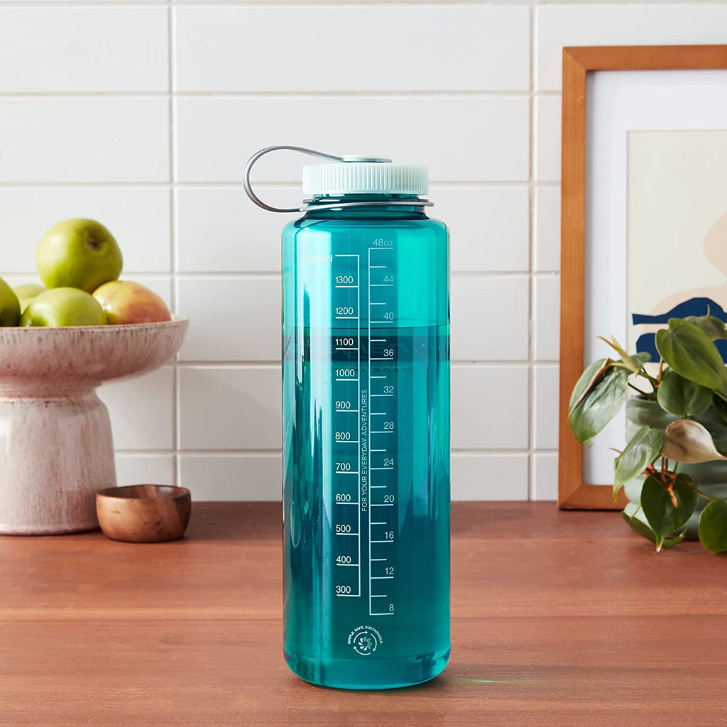 Nalgene Sustain Tritan BPA-Free Water Bottle Made with Material Derived from 50% Plastic Waste (using ISCC certified mass balance), 48 OZ, Wide Mouth, Blue - Pick 208