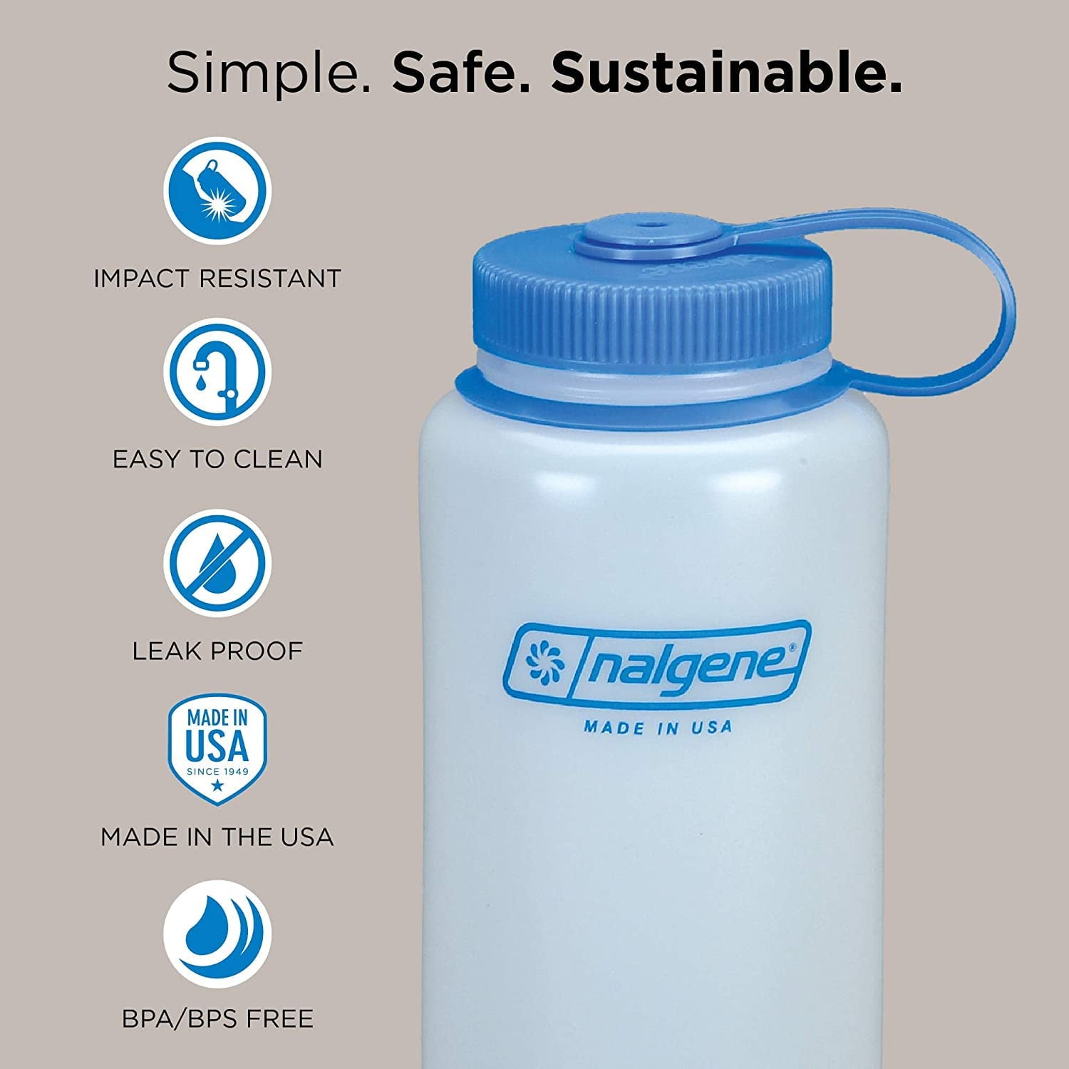 Nalgene Sustain Tritan BPA-Free Water Bottle Made with Material Derived from 50% Plastic Waste (using ISCC certified mass balance), 48 OZ, Wide Mouth, Blue - Pick 208