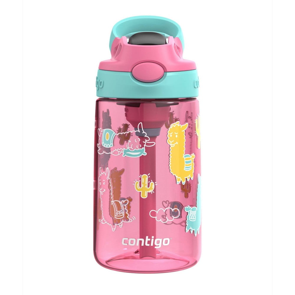 Contigo 14oz Kids' Water Bottle with Redesigned AutoSpout Straw Azalea Jade Vine with Llamas - Pick 827