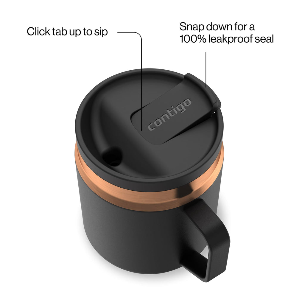 Contigo SnapSeal Leakproof Stainless Steel Reusable Travel Tumbler,Black/Bronze, 14 oz - Pick 953