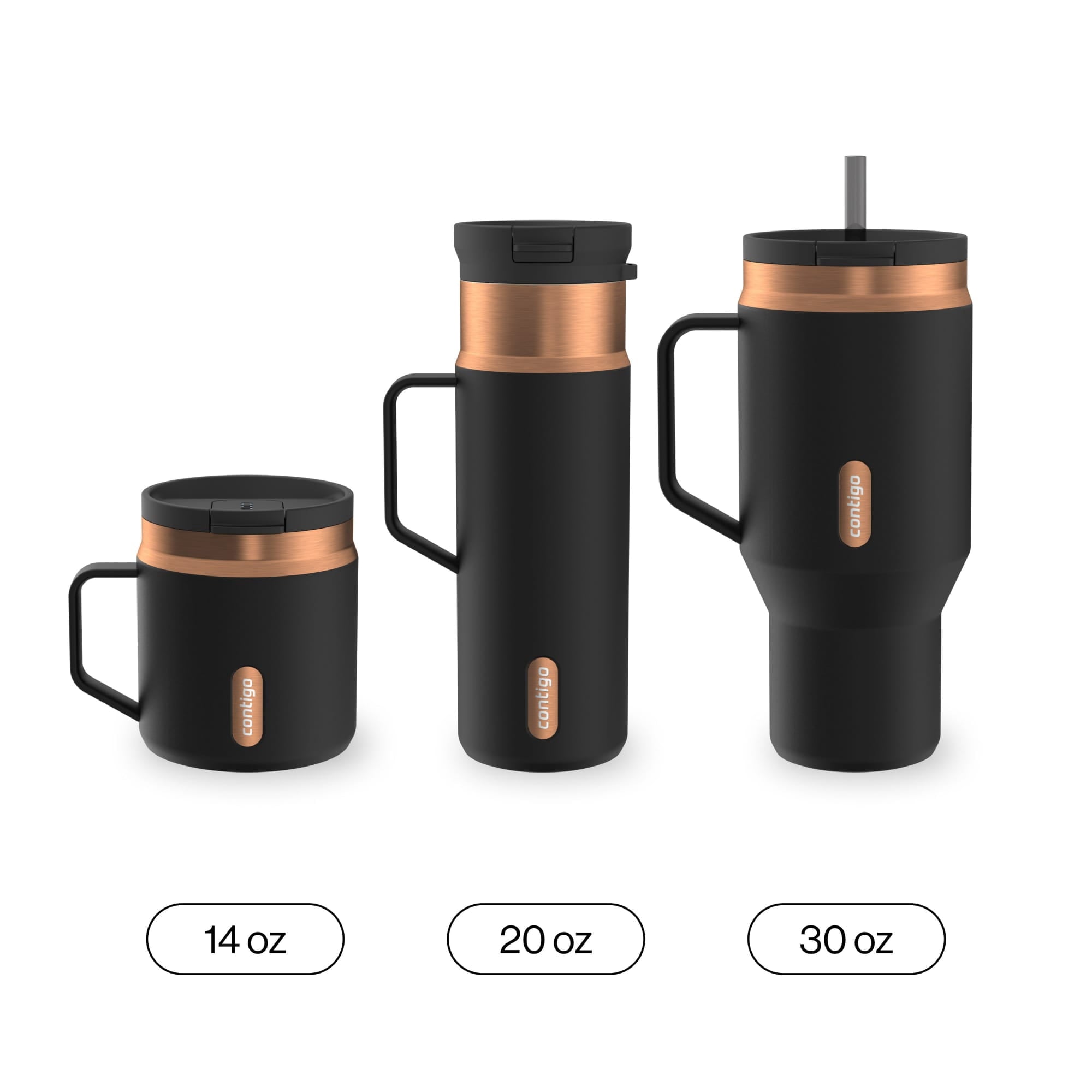 Contigo SnapSeal Leakproof Stainless Steel Reusable Travel Tumbler,Black/Bronze, 14 oz - Pick 953