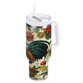 40 oz Insulated Stainless Steel Tumbler Double Wall Stainless Steel Tumbler with 2-Way Drinking Rooster and Vintage Floral - Pick 196