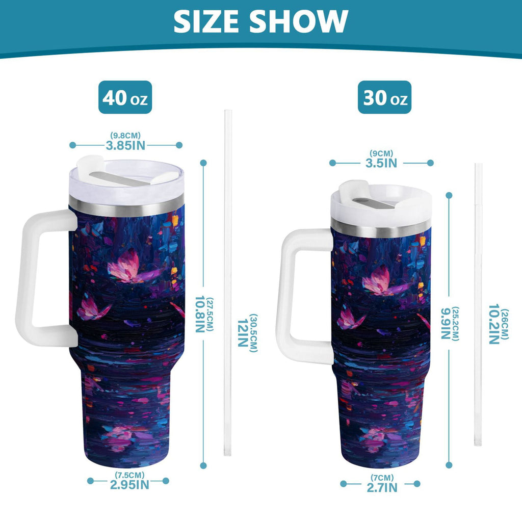 40 oz Insulated Stainless Steel Tumbler Double Wall Stainless Steel Tumbler with 2-Way Drinking Night Scene and Butterflies - Pick 222