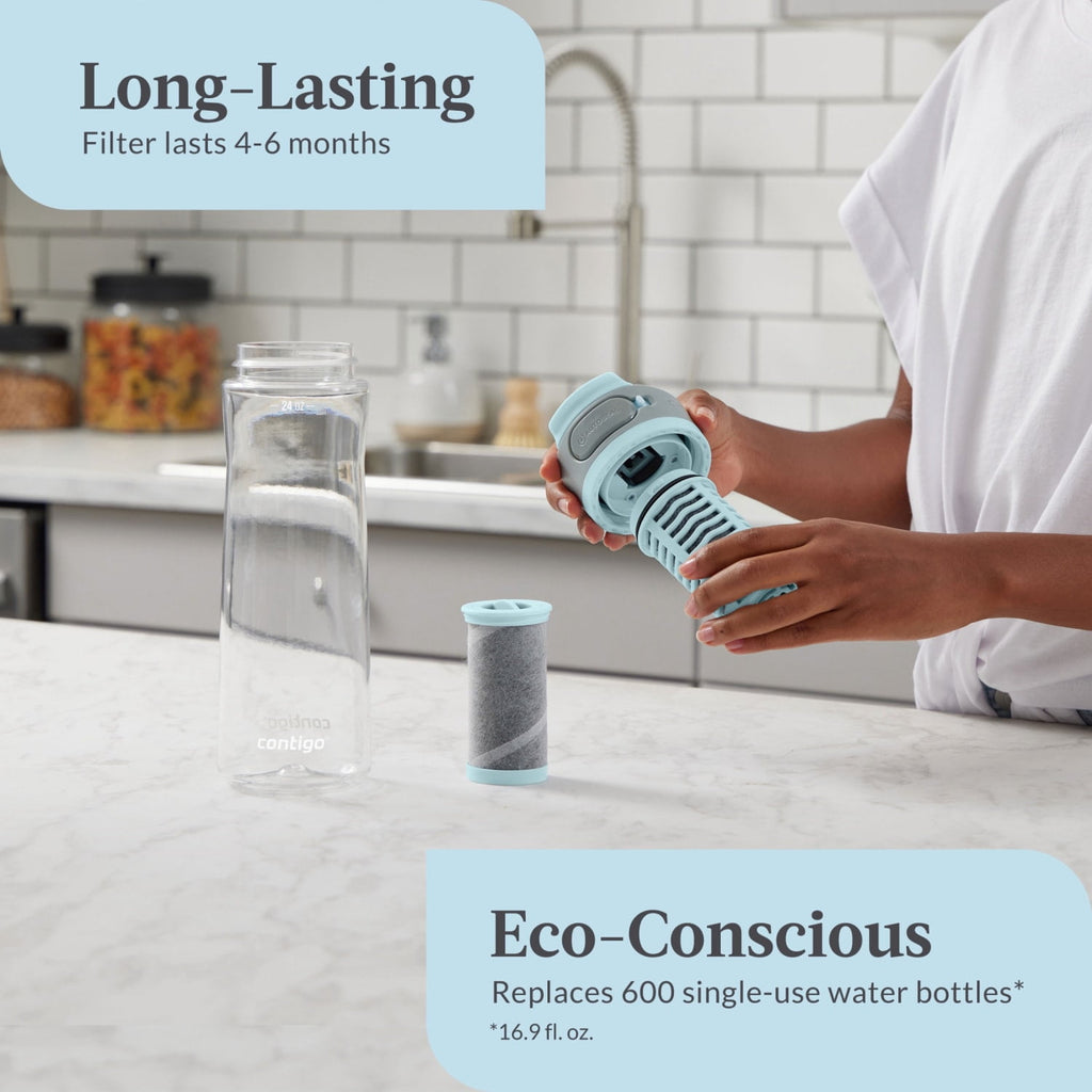 (2 pack) Contigo Clybourn Plastic FreeFlow Filter Water Bottle with AUTOSEAL Lid 24 oz., Salt, with Replacable Filter - Pick 596
