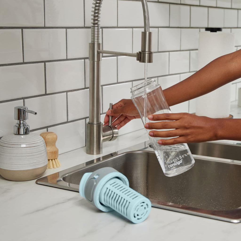 (2 pack) Contigo Clybourn Plastic FreeFlow Filter Water Bottle with AUTOSEAL Lid 24 oz., Salt, with Replacable Filter - Pick 596