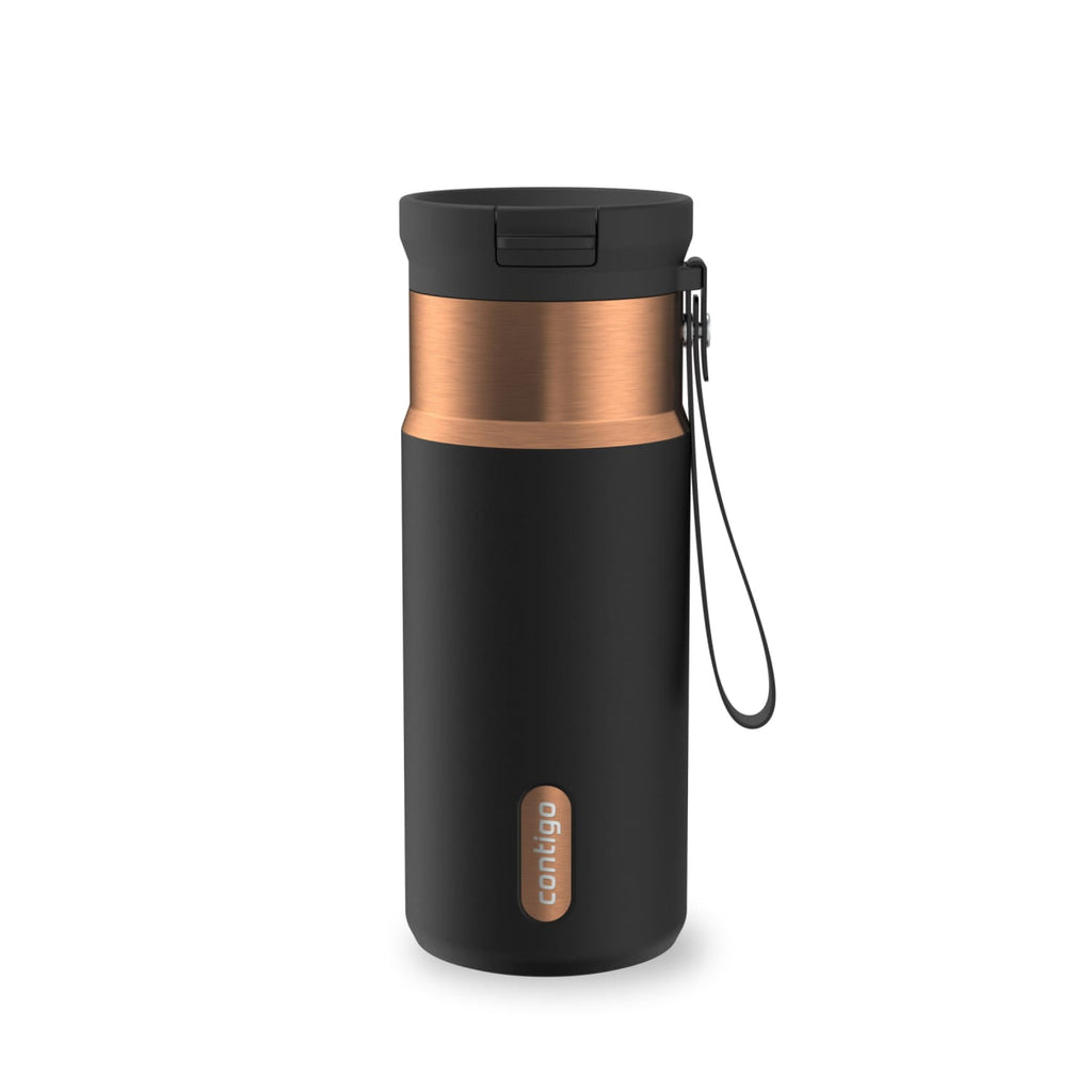 Contigo SnapSeal Leakproof Stainless Steel Reusable Water Bottle with Carrying Strap, Black/Bronze, 16 oz - Pick 813