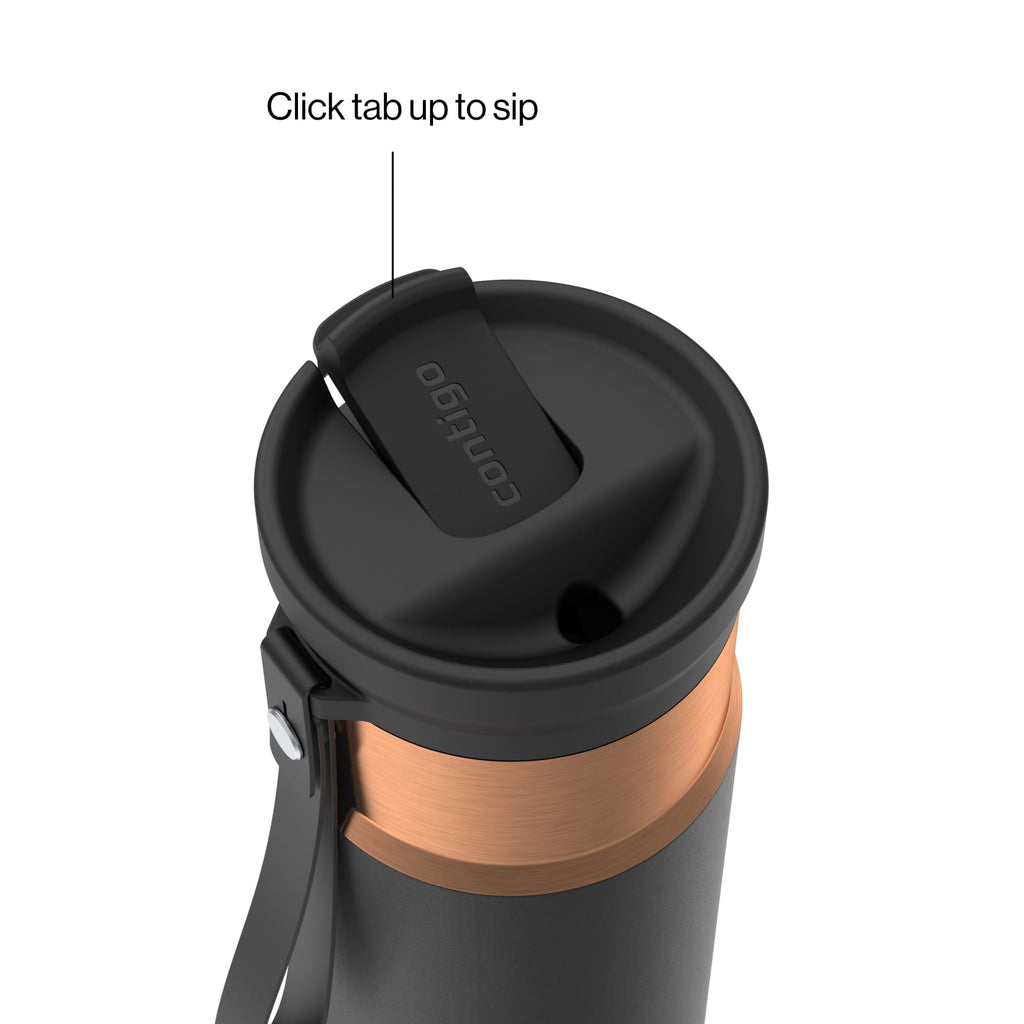 Contigo SnapSeal Leakproof Stainless Steel Reusable Water Bottle with Carrying Strap, Black/Bronze, 16 oz - Pick 813