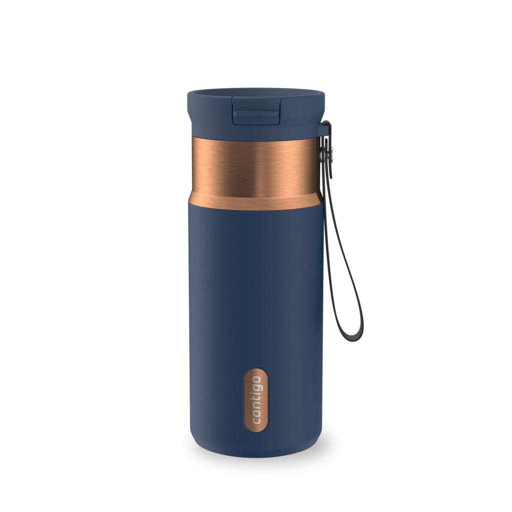 Contigo SnapSeal Leakproof Stainless Steel Reusable Water Bottle with Carrying Strap, Black/Bronze, 16 oz - Pick 813