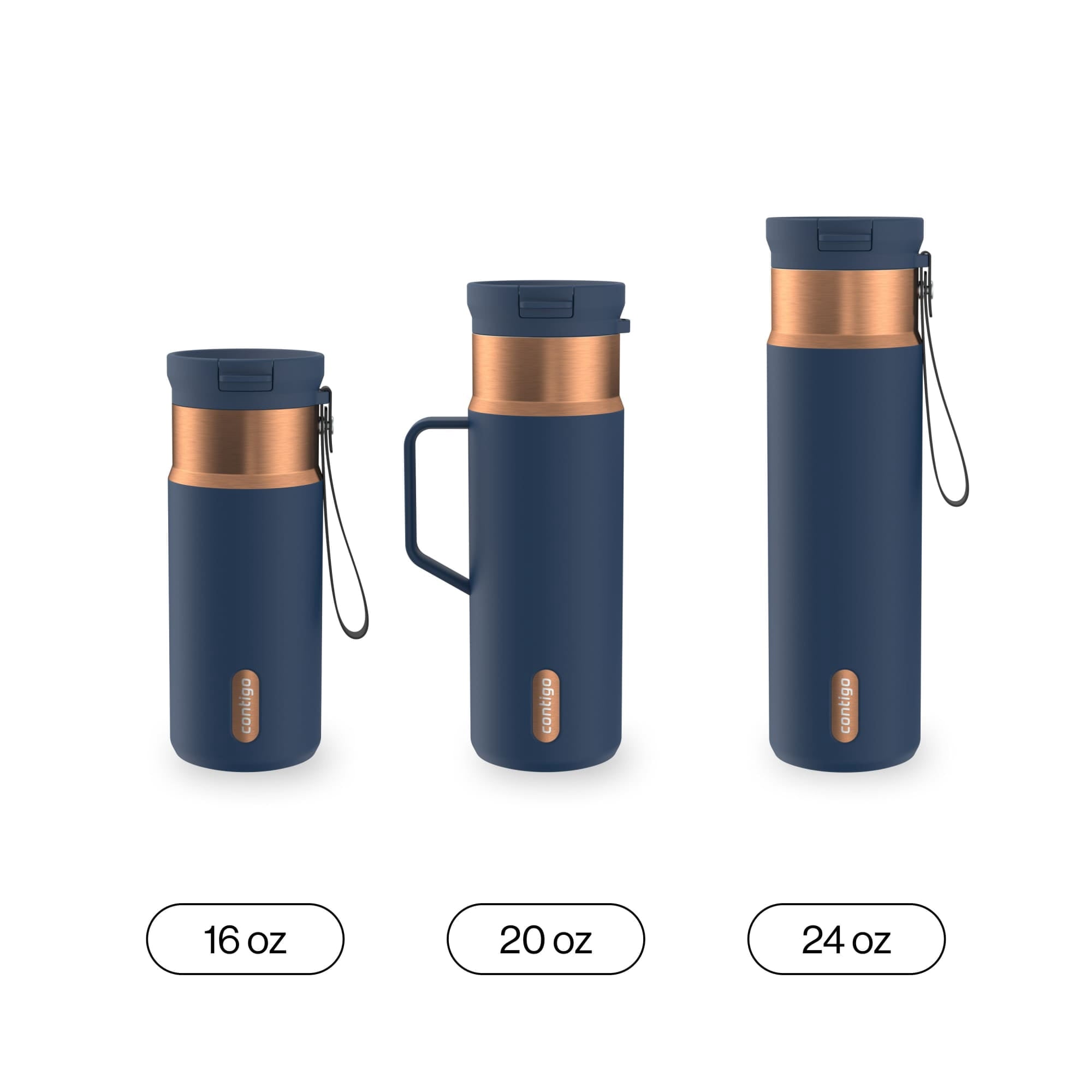 Contigo SnapSeal Leakproof Stainless Steel Reusable Water Bottle with Carrying Strap, Black/Bronze, 16 oz - Pick 813