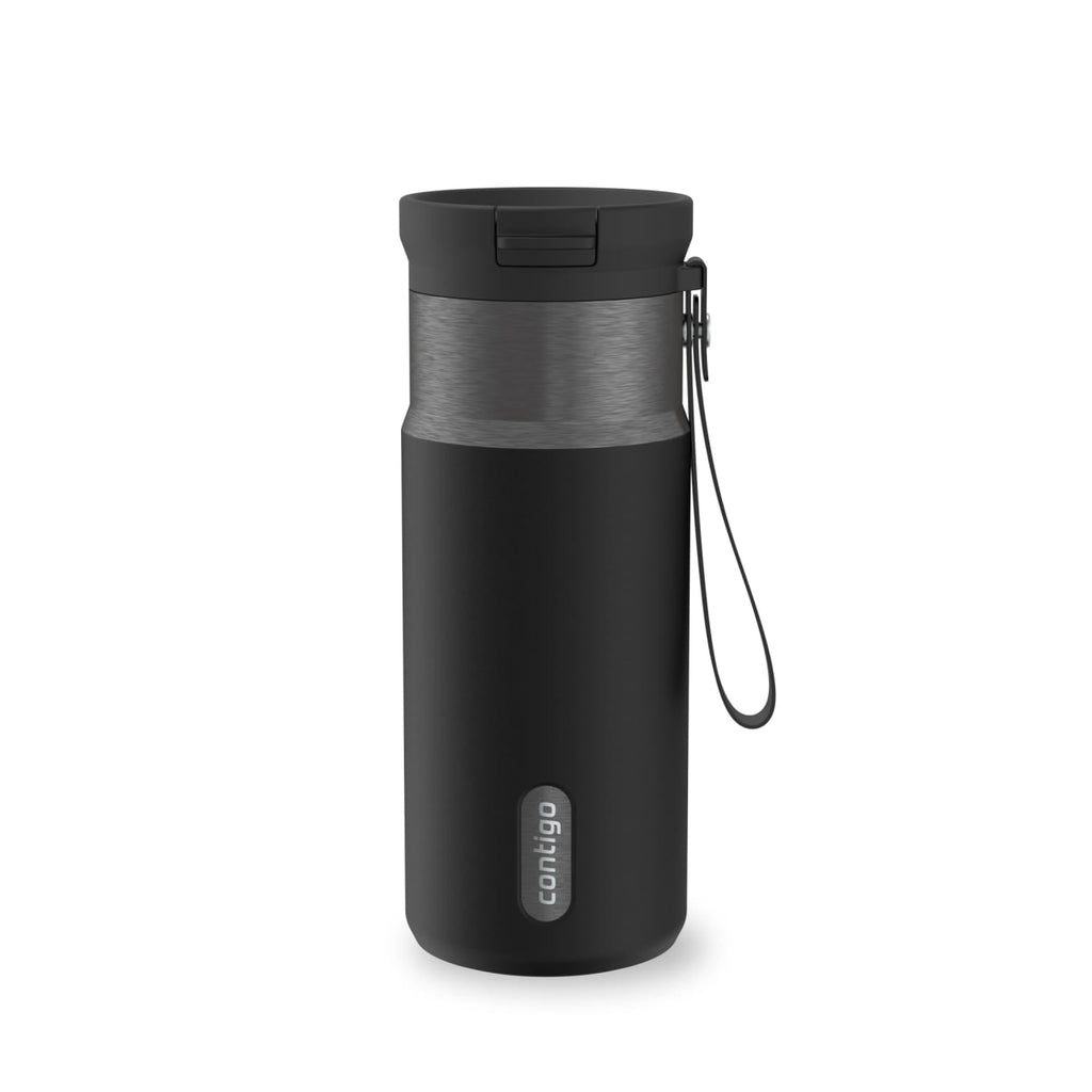 Contigo SnapSeal Leakproof Stainless Steel Reusable Water Bottle with Carrying Strap, Black/Bronze, 16 oz - Pick 813