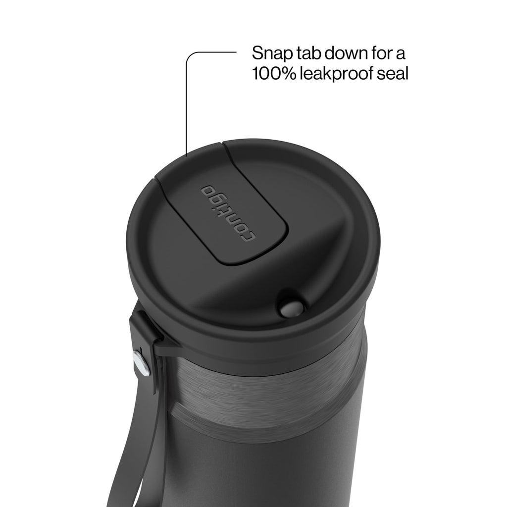 Contigo SnapSeal Leakproof Stainless Steel Reusable Water Bottle with Carrying Strap, Black/Bronze, 16 oz - Pick 813