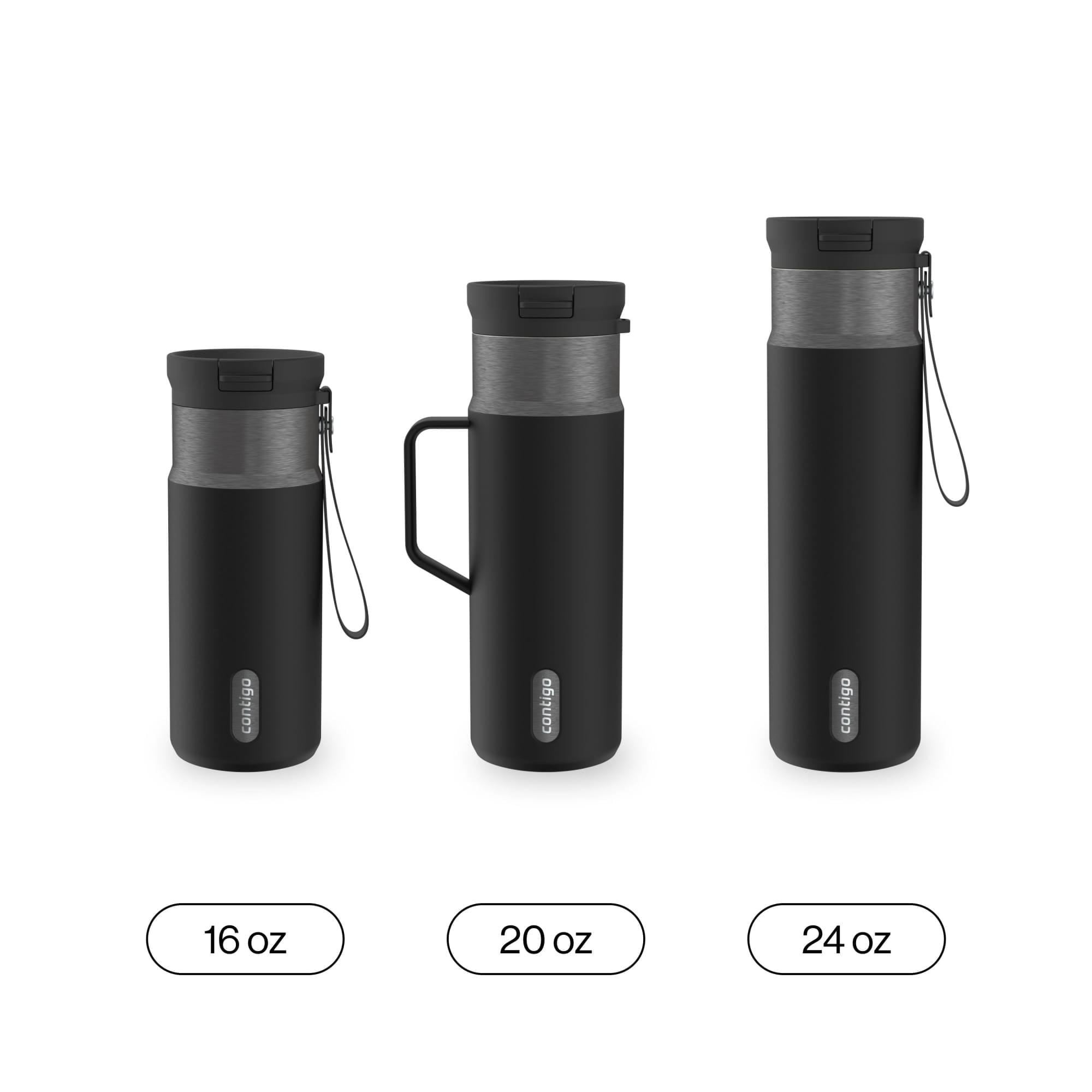 Contigo SnapSeal Leakproof Stainless Steel Reusable Water Bottle with Carrying Strap, Black/Bronze, 16 oz - Pick 813