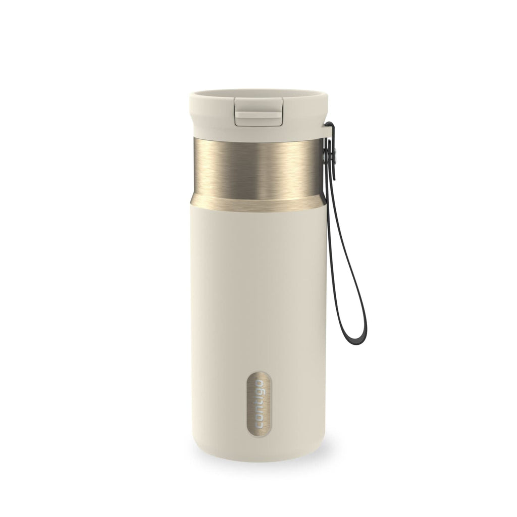 Contigo SnapSeal Leakproof Stainless Steel Reusable Water Bottle with Carrying Strap, Black/Bronze, 16 oz - Pick 813