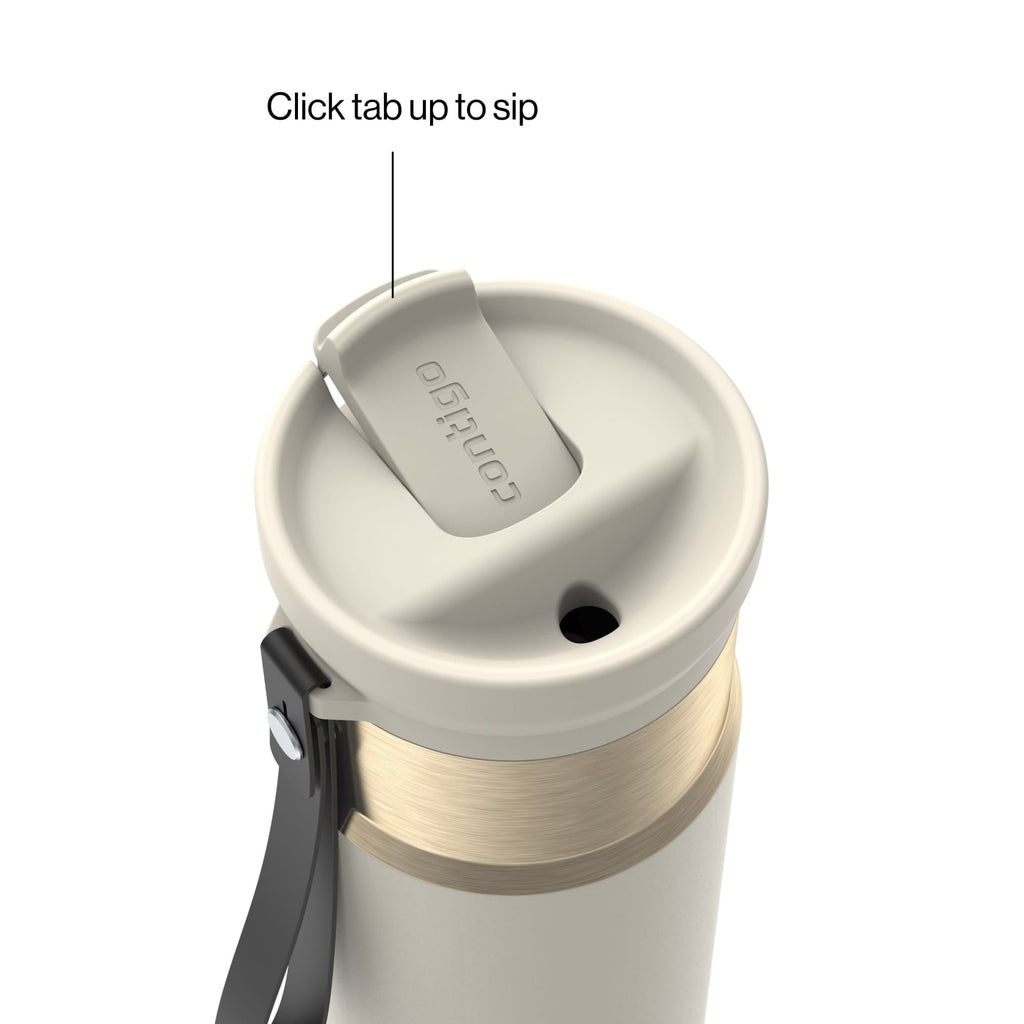 Contigo SnapSeal Leakproof Stainless Steel Reusable Water Bottle with Carrying Strap, Black/Bronze, 16 oz - Pick 813