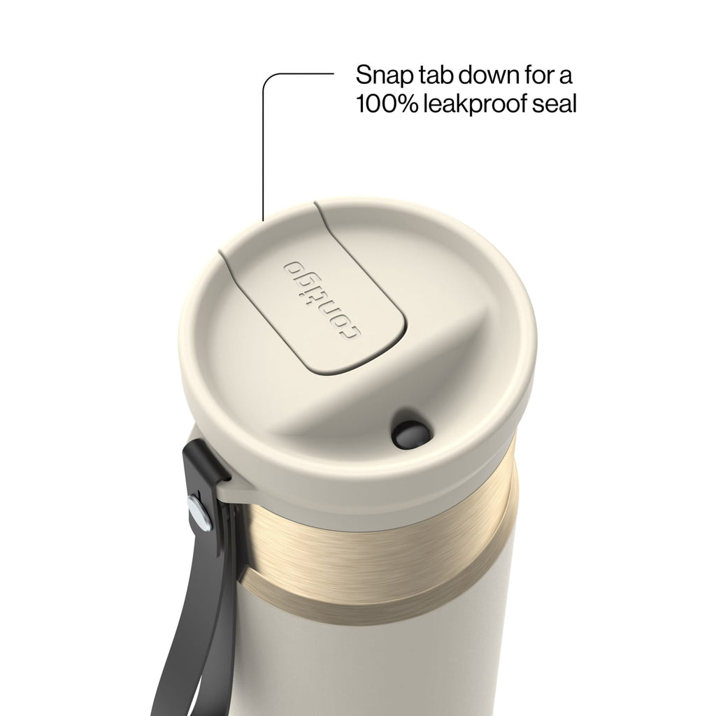Contigo SnapSeal Leakproof Stainless Steel Reusable Water Bottle with Carrying Strap, Black/Bronze, 16 oz - Pick 813