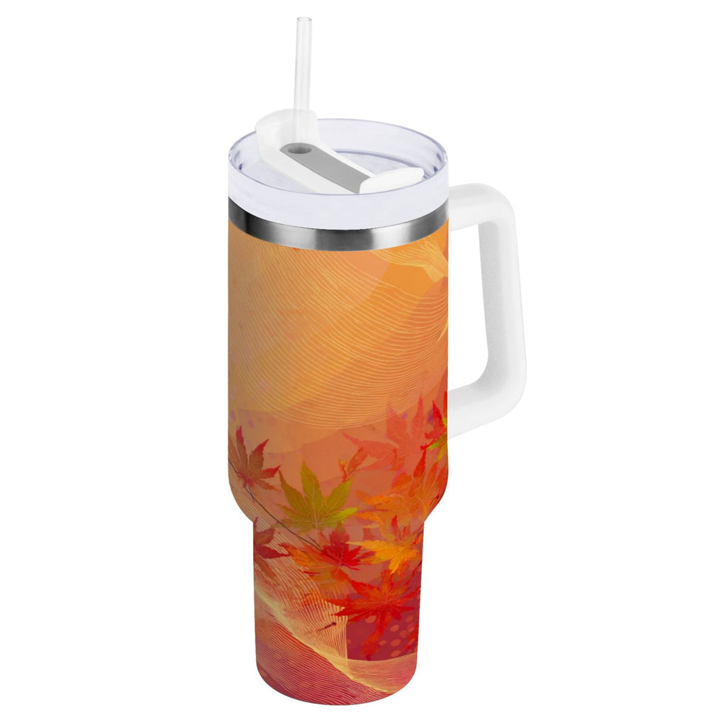 40 oz Insulated Stainless Steel Tumbler Double Wall Stainless Steel Tumbler with 2-Way Drinking Red Maple Leaves in Autumn - Pick 550
