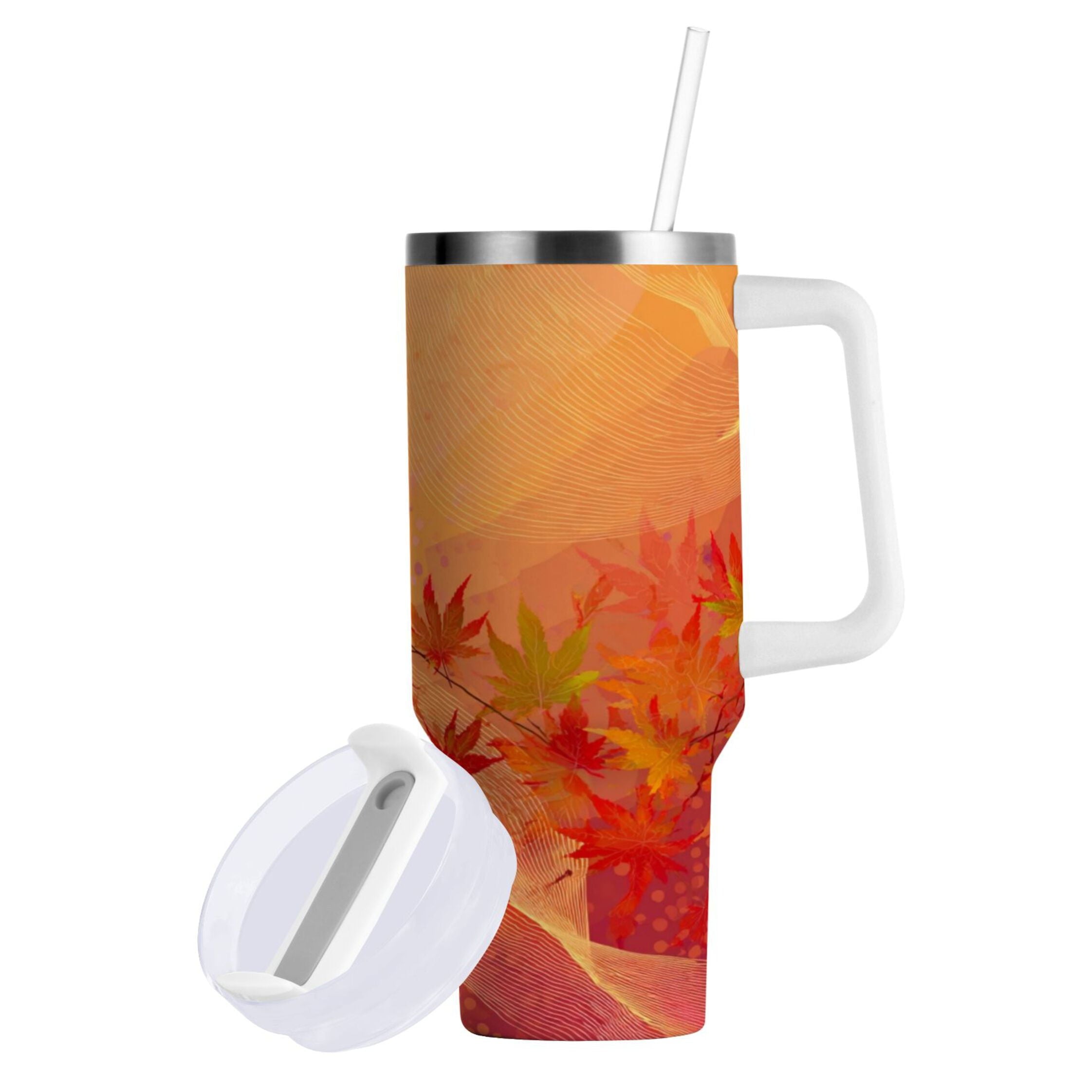 40 oz Insulated Stainless Steel Tumbler Double Wall Stainless Steel Tumbler with 2-Way Drinking Red Maple Leaves in Autumn - Pick 550