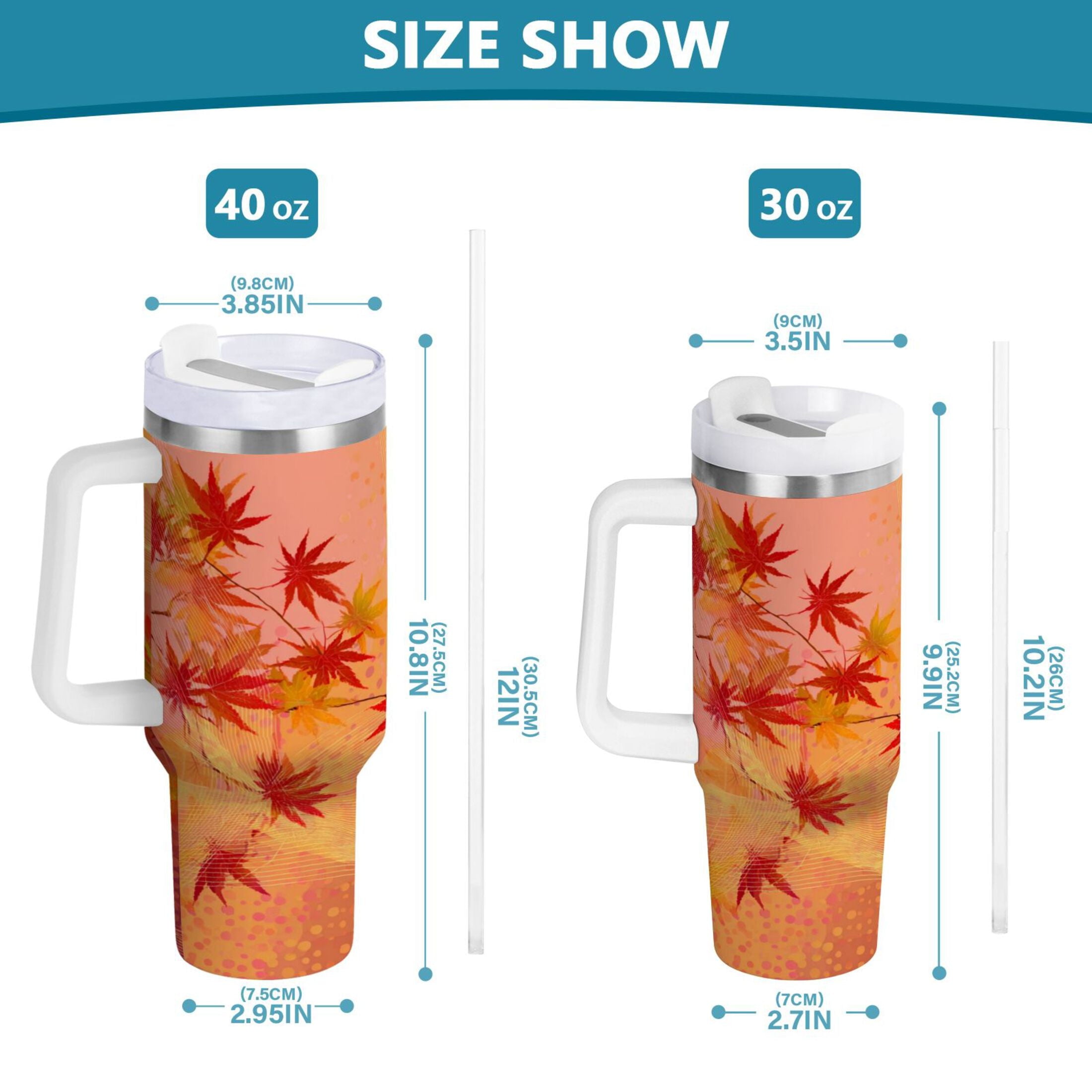 40 oz Insulated Stainless Steel Tumbler Double Wall Stainless Steel Tumbler with 2-Way Drinking Red Maple Leaves in Autumn - Pick 550