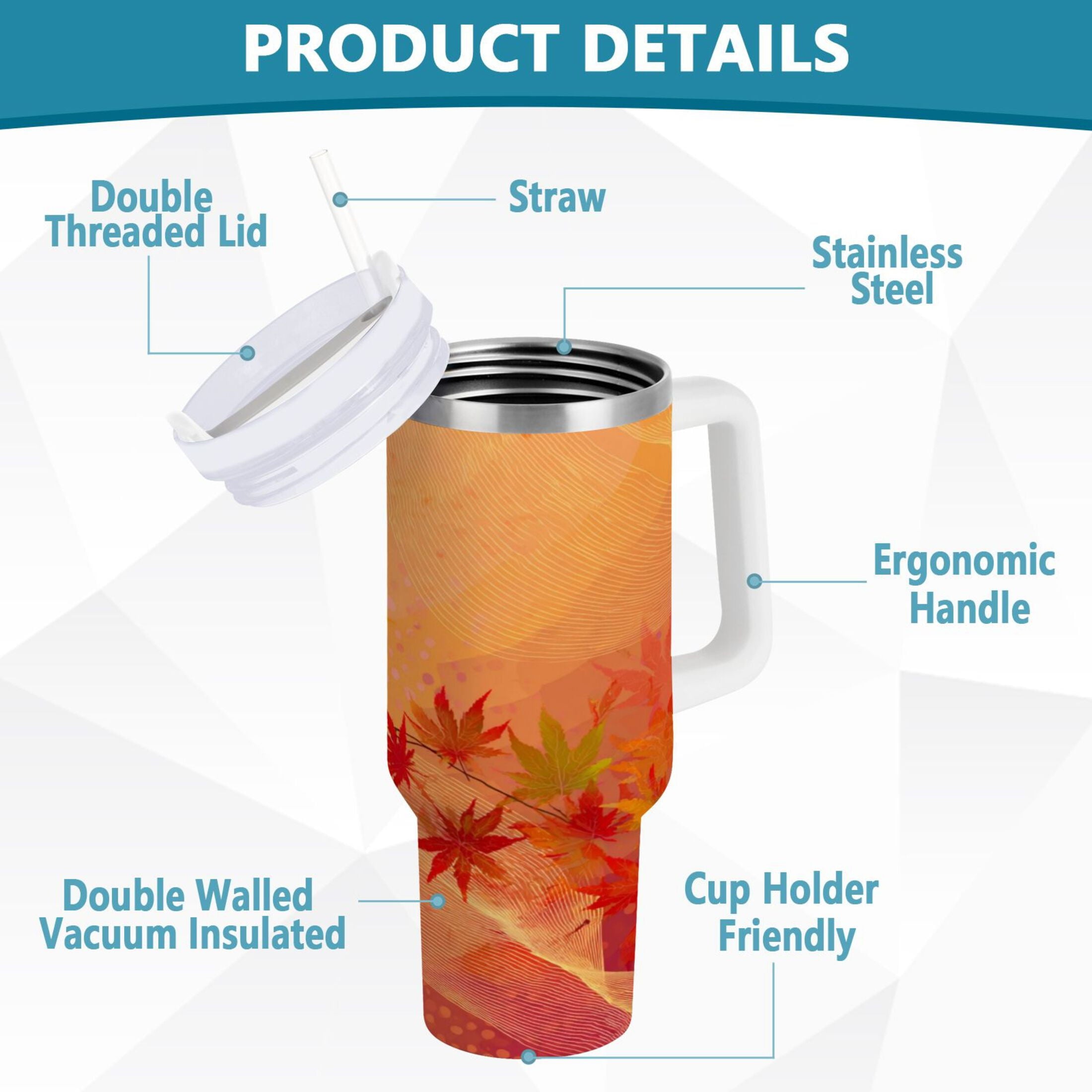 40 oz Insulated Stainless Steel Tumbler Double Wall Stainless Steel Tumbler with 2-Way Drinking Red Maple Leaves in Autumn - Pick 550