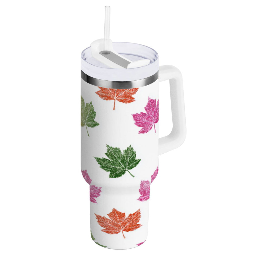 40 oz Insulated Stainless Steel Tumbler Double Wall Stainless Steel Tumbler with 2-Way Drinking Pink Maple Leaf - Pick 804