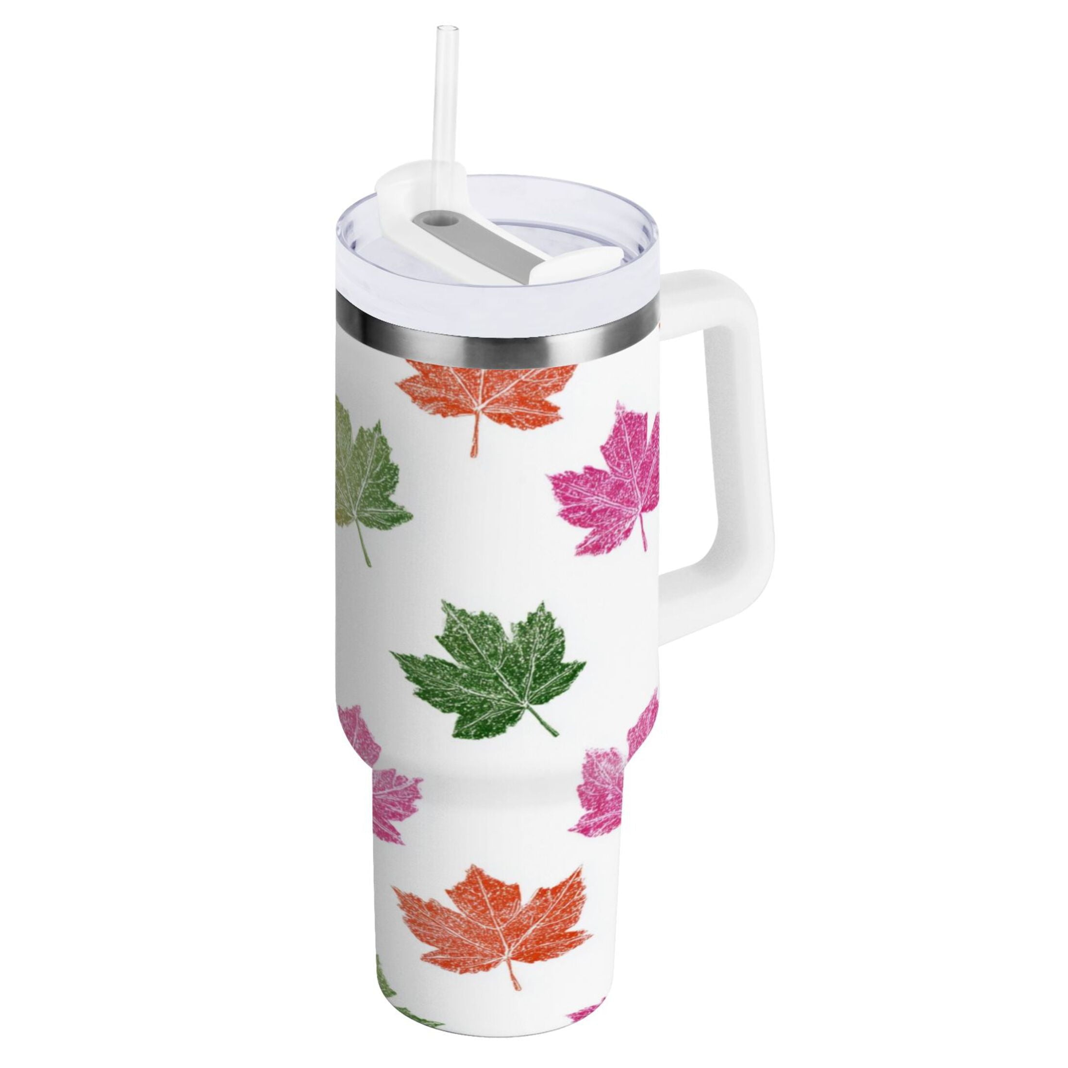 40 oz Insulated Stainless Steel Tumbler Double Wall Stainless Steel Tumbler with 2-Way Drinking Pink Maple Leaf - Pick 804