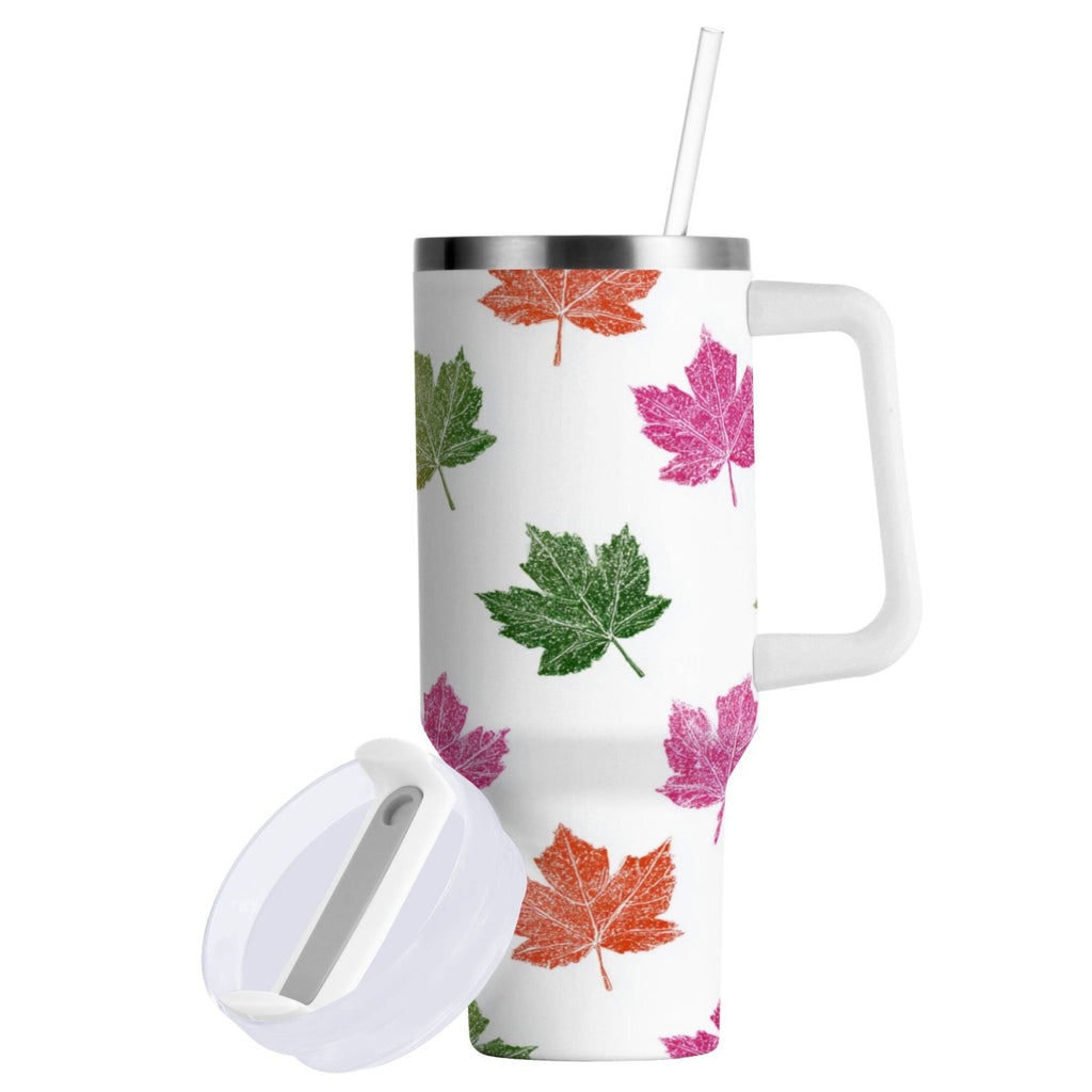 40 oz Insulated Stainless Steel Tumbler Double Wall Stainless Steel Tumbler with 2-Way Drinking Pink Maple Leaf - Pick 804
