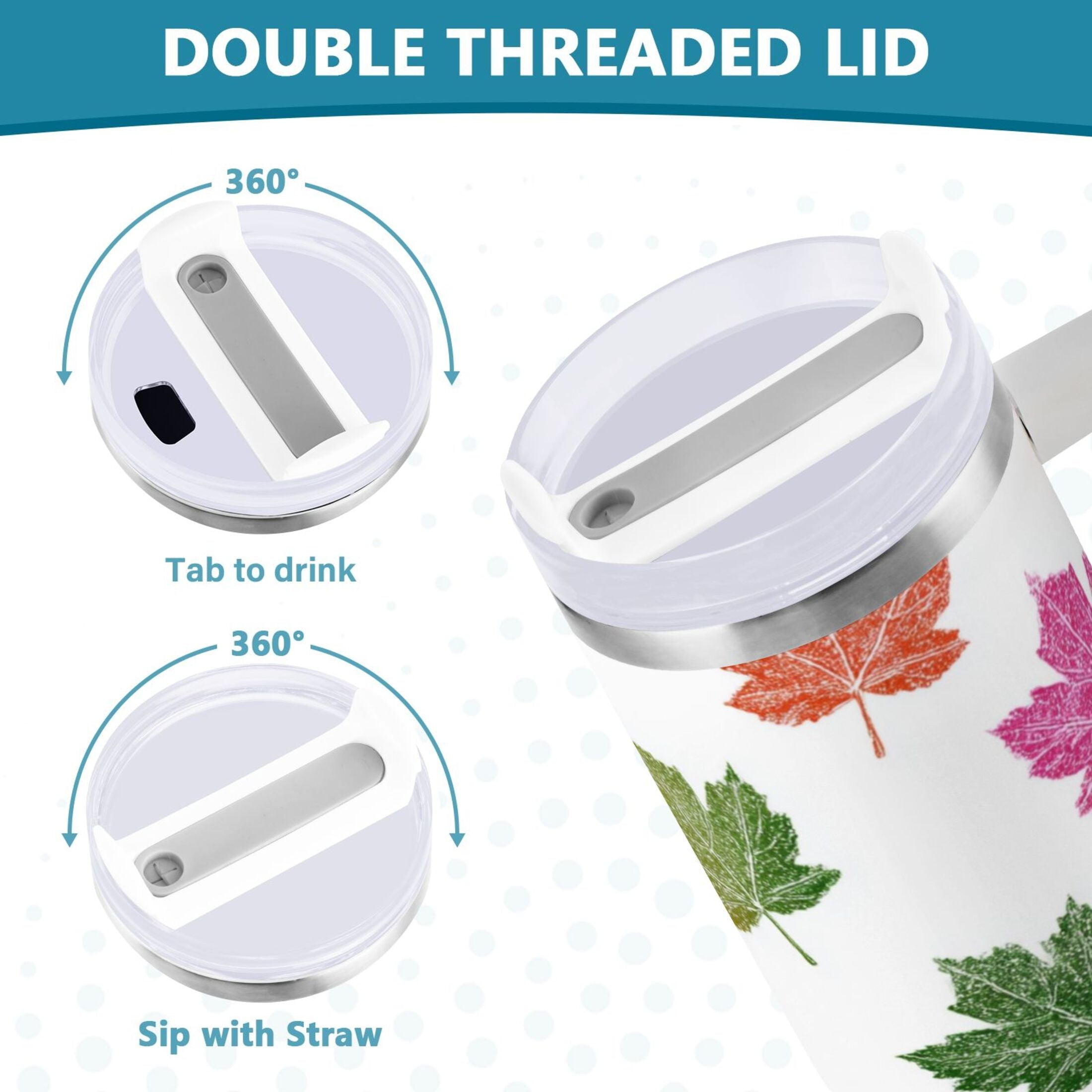 40 oz Insulated Stainless Steel Tumbler Double Wall Stainless Steel Tumbler with 2-Way Drinking Pink Maple Leaf - Pick 804
