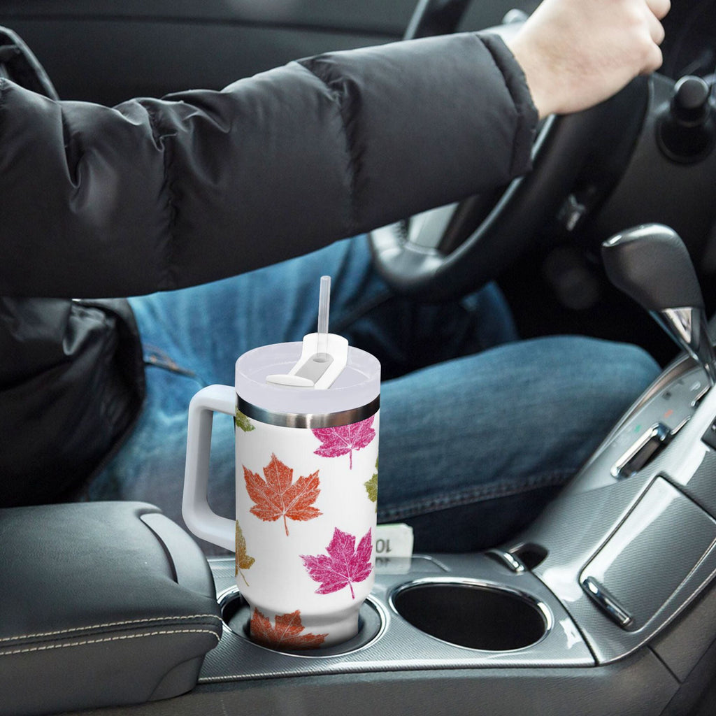40 oz Insulated Stainless Steel Tumbler Double Wall Stainless Steel Tumbler with 2-Way Drinking Pink Maple Leaf - Pick 804
