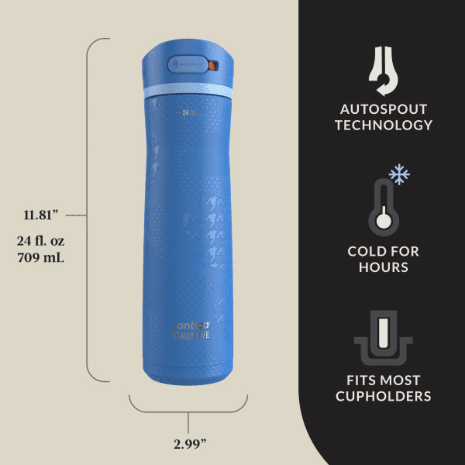 Contigo x Ally Love Ashland Chill 2.0 Stainless Steel Water Bottle with Autospout Lid, 24 oz, Oatmilk - Pick 517