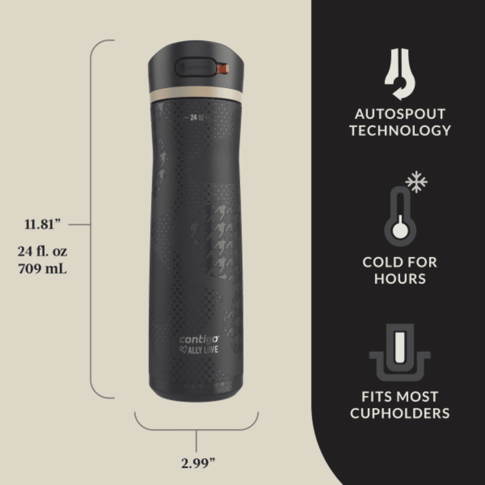 Contigo x Ally Love Ashland Chill 2.0 Stainless Steel Water Bottle with Autospout Lid, 24 oz, Oatmilk - Pick 517