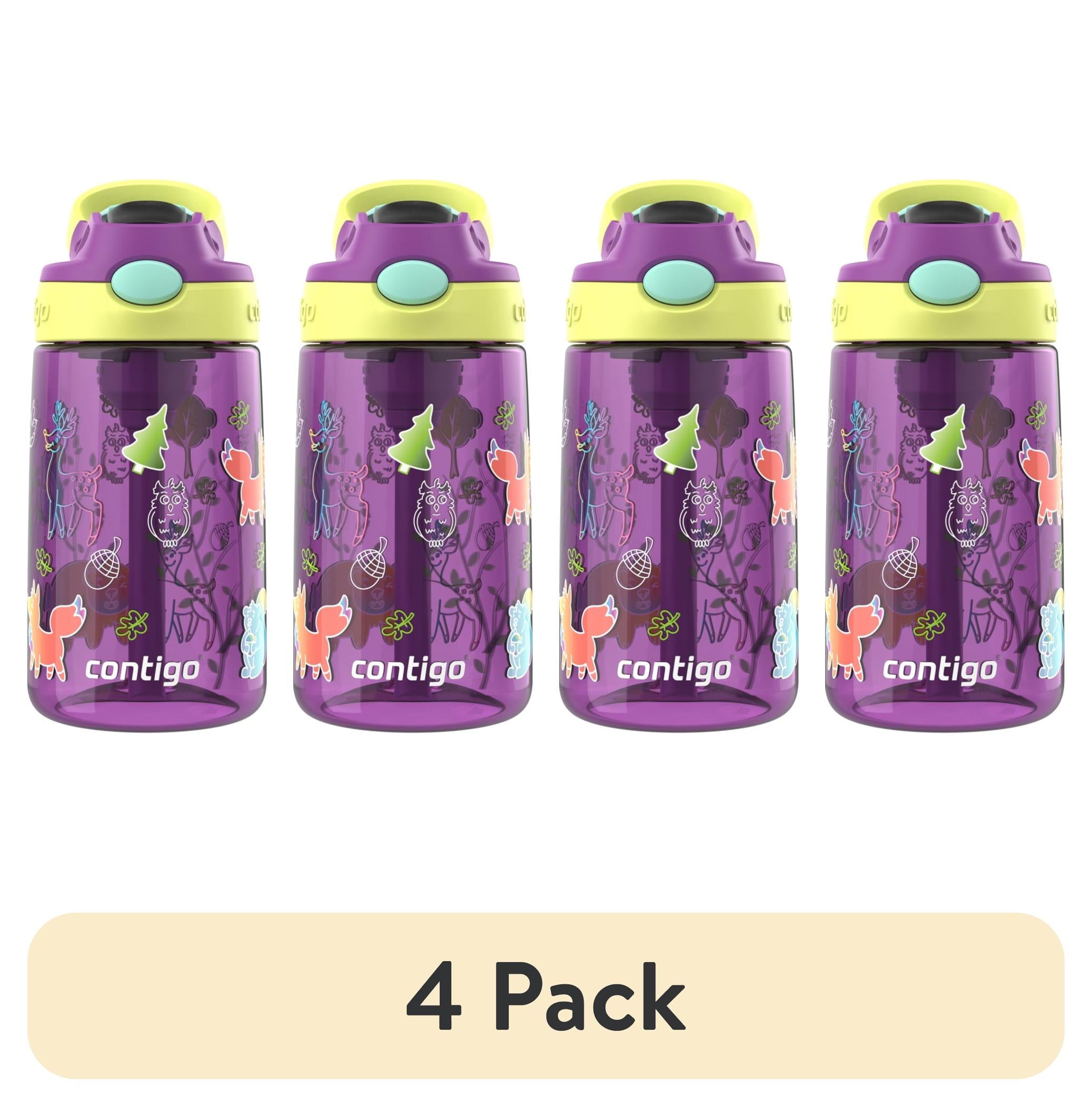 (4 pack) Contigo Kids Water Bottle with Redesigned AUTOSPOUT Straw, 14 oz, Grape Forest Haven - Pick 339