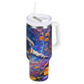 40 oz Insulated Stainless Steel Tumbler Double Wall Stainless Steel Tumbler with 2-Way Drinking Astronaut and Colorful Flowers - Pick 978