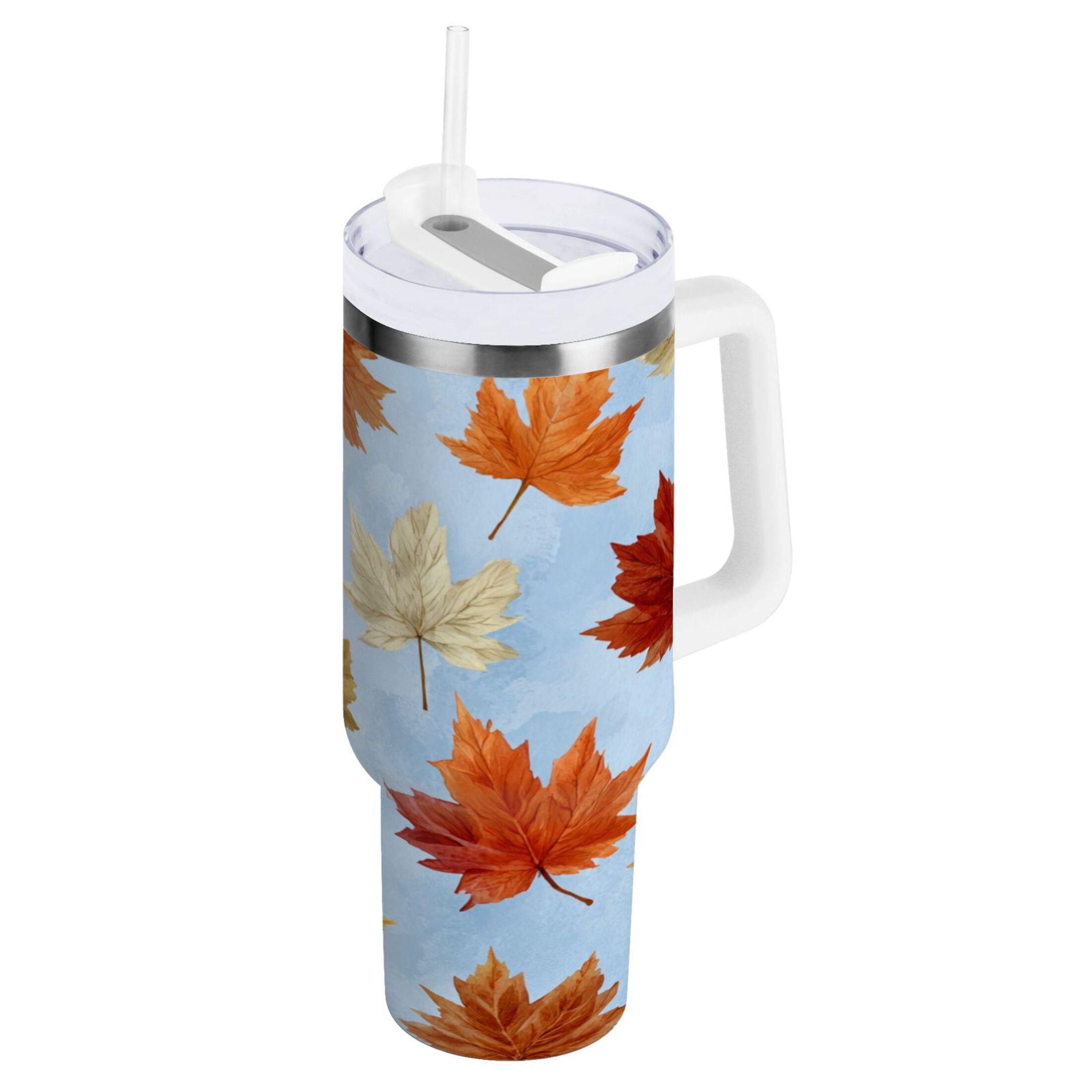 30 oz Insulated Stainless Steel Tumbler Double Wall Stainless Steel Tumbler with 2-Way Drinking Autumn Maple Leaves - Pick 117