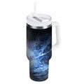 40 oz Insulated Stainless Steel Tumbler Double Wall Stainless Steel Tumbler with 2-Way Drinking Baseball with Water and Fire - Pick 726