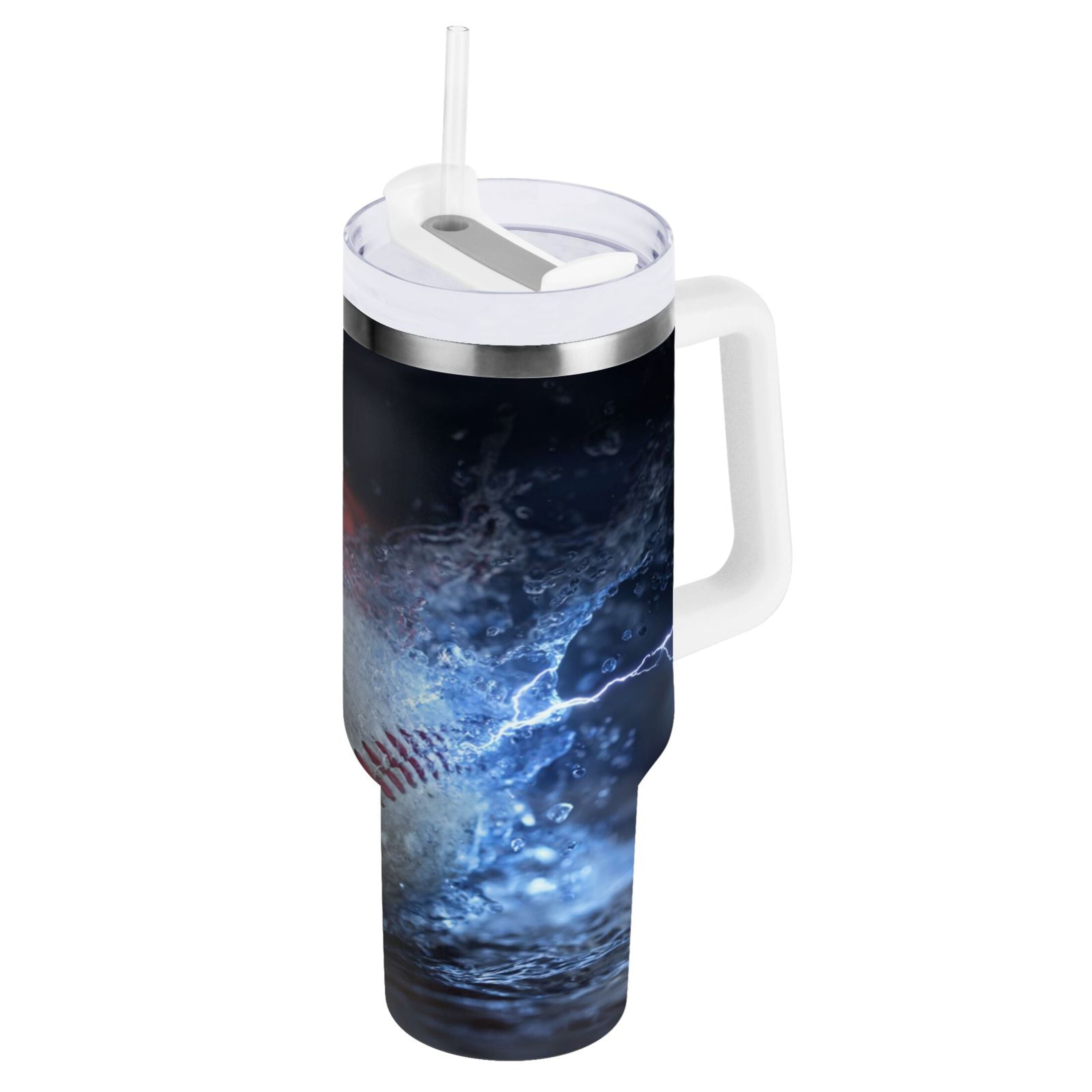 40 oz Insulated Stainless Steel Tumbler Double Wall Stainless Steel Tumbler with 2-Way Drinking Baseball with Water and Fire - Pick 726